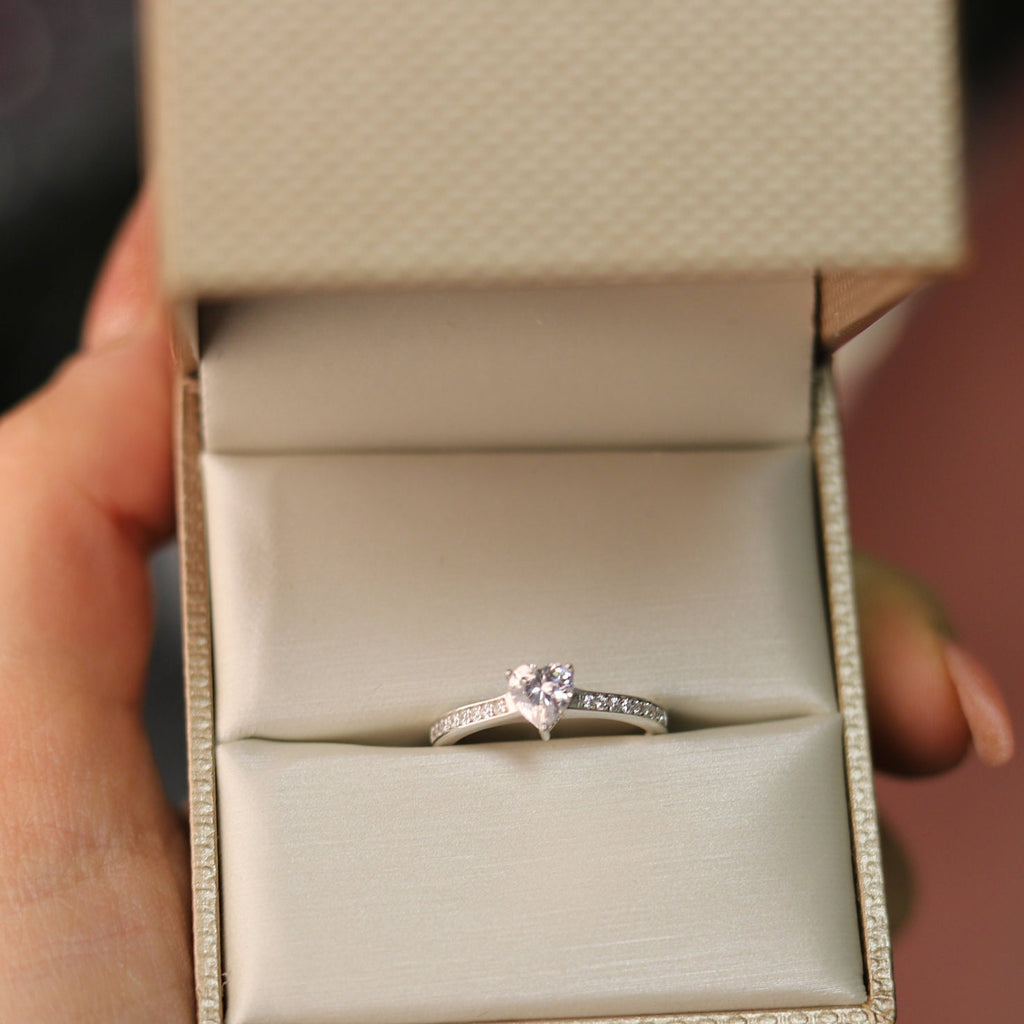 Jasmine - 925 Sterling Silver Heart Cubic Zirconia Stone Man Made Diamond Simulants, Bridal Ring for Women
