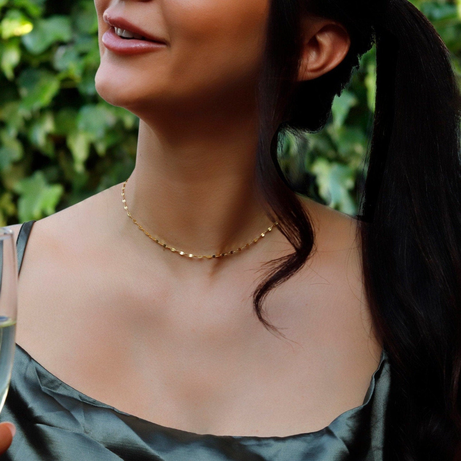 Samantha - Super Dainty Chain Choker•Double Mirror Chain• Lace Chain• Simple Choker Necklace