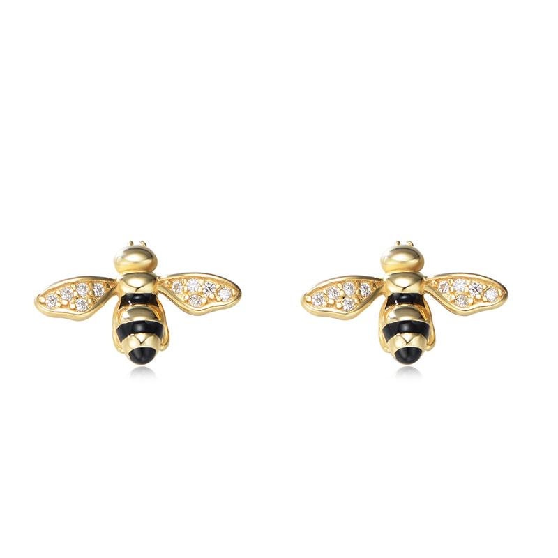 Silver stud earrings featuring a flying bee design, inspired by summer bees, by AJJ.