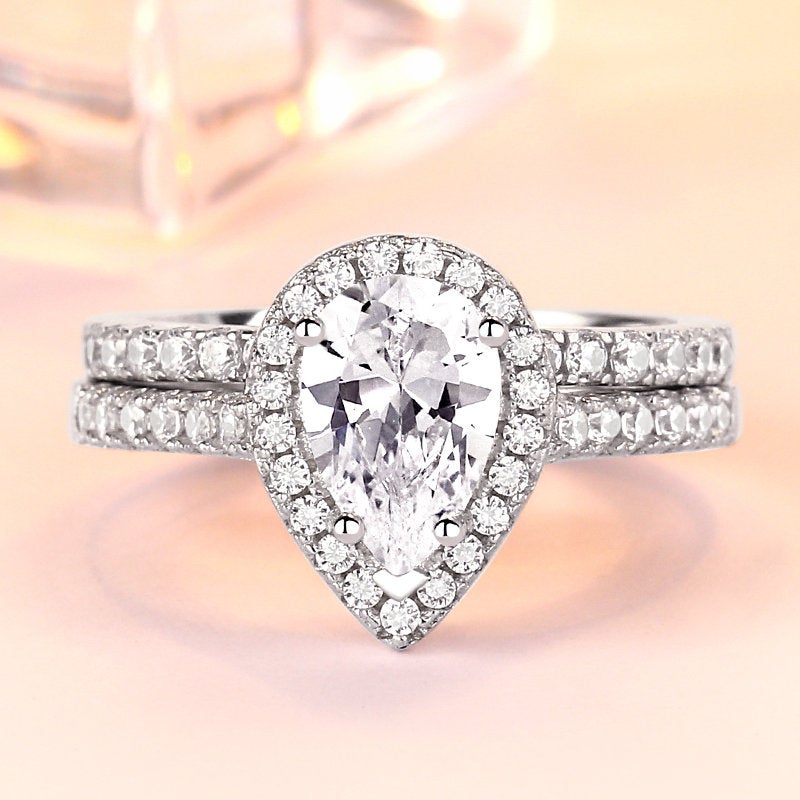 ELIZA- Sterling Silver Engagement, Halo &  Promise Ring set - Amber James Jewellery