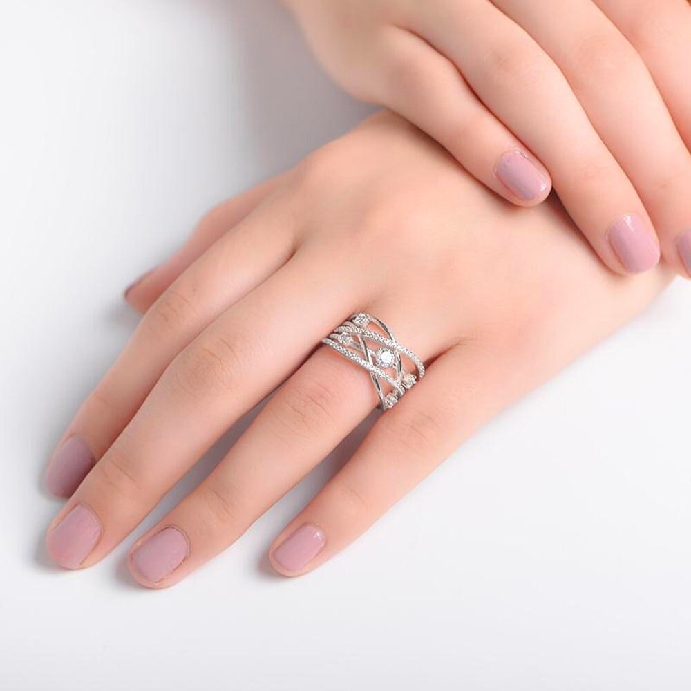 Britney - Cross Over Pave Set Accent, Silver Ring, Stacking Ring, Sterling Silver, Bridesmaids Ring rings, Stacking rings, Silver rings