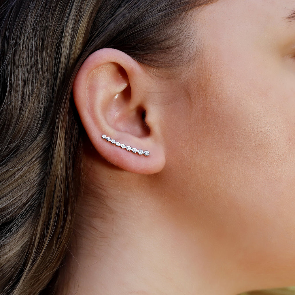 Ear Climbers, Simple Earrings, Ear Crawlers, Ear Climber Earrings, Sterling Silver Earrings, Geometric Earrings,Minimalist Earrings, 9 stone