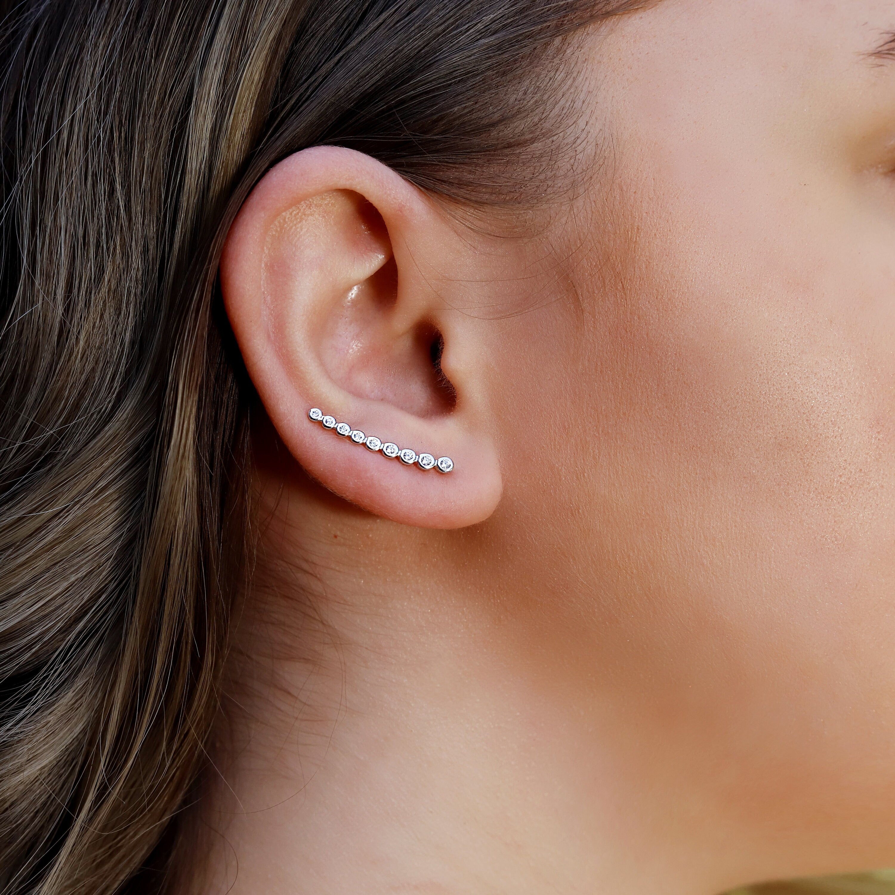 Ear Climbers, Simple Earrings, Ear Crawlers, Ear Climber Earrings, Sterling Silver Earrings, Geometric Earrings,Minimalist Earrings, 9 stone