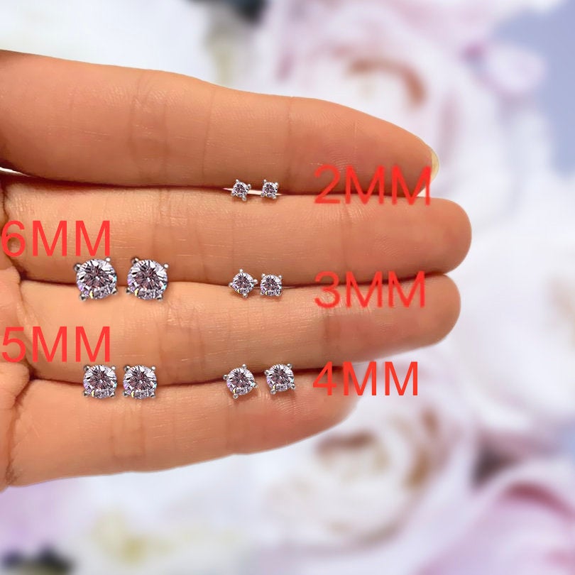 NEVE -  Tiny Stud Earrings Set - Minimalist Earrings Set- CZ Studs - Round CZ Tiny Earrings - Earrings Sets for Multiple Piercings - Amber James Jewellery