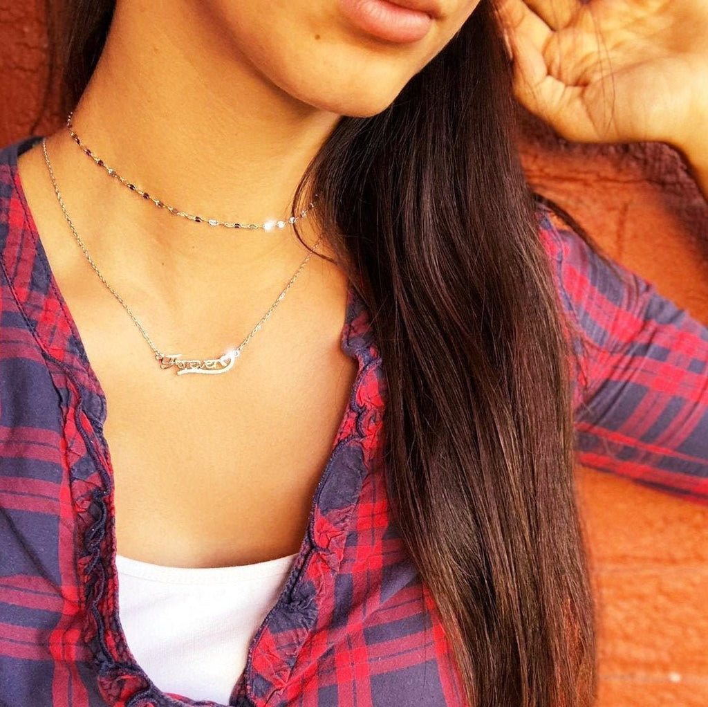 Samantha - Super Dainty Chain Choker•Double Mirror Chain• Lace Chain• Simple Choker Necklace