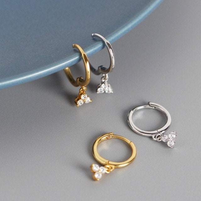 Tiny Huggie Drop Hoop Earrings,Huggie Hoop Earrings,Dainty CZ Hoop Earrings, Dainty Huggies,18K Gold Plated Hoops,Sterling Silver Huggies