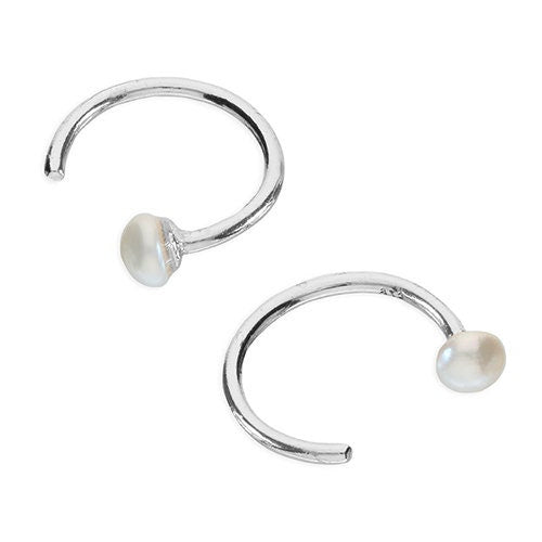 Pearl Huggie Hoops • small hoop earrings • open hoop earrings • dainty hoops • silver hoops • huggie hoop earrings