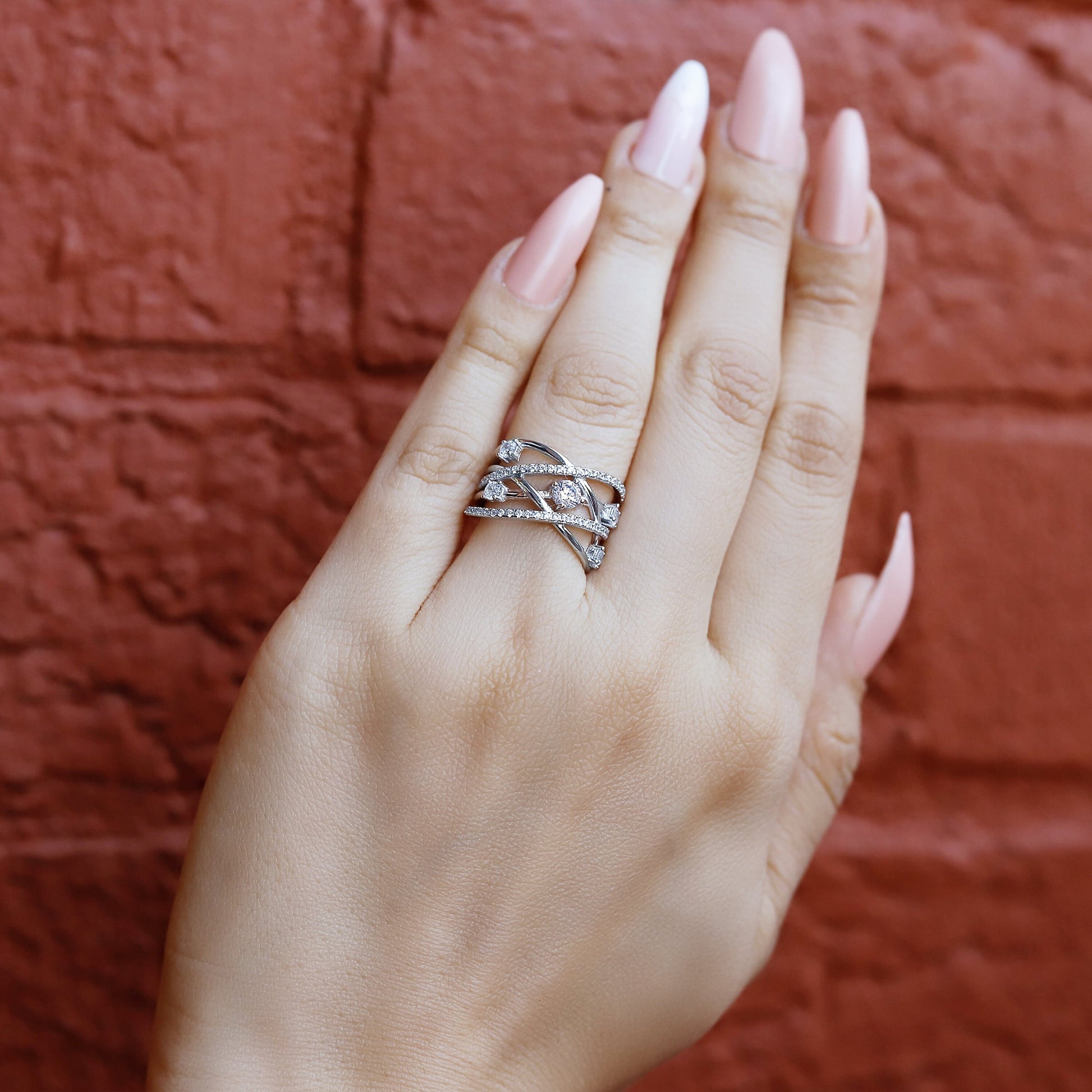 Britney - Cross Over Pave Set Accent, Silver Ring, Stacking Ring, Sterling Silver, Bridesmaids Ring rings, Stacking rings, Silver rings
