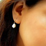 AJJ tiny freshwater pearl gold hoop earrings featuring delicate gold hoops with small pearls, perfect for boho or wedding jewelry.