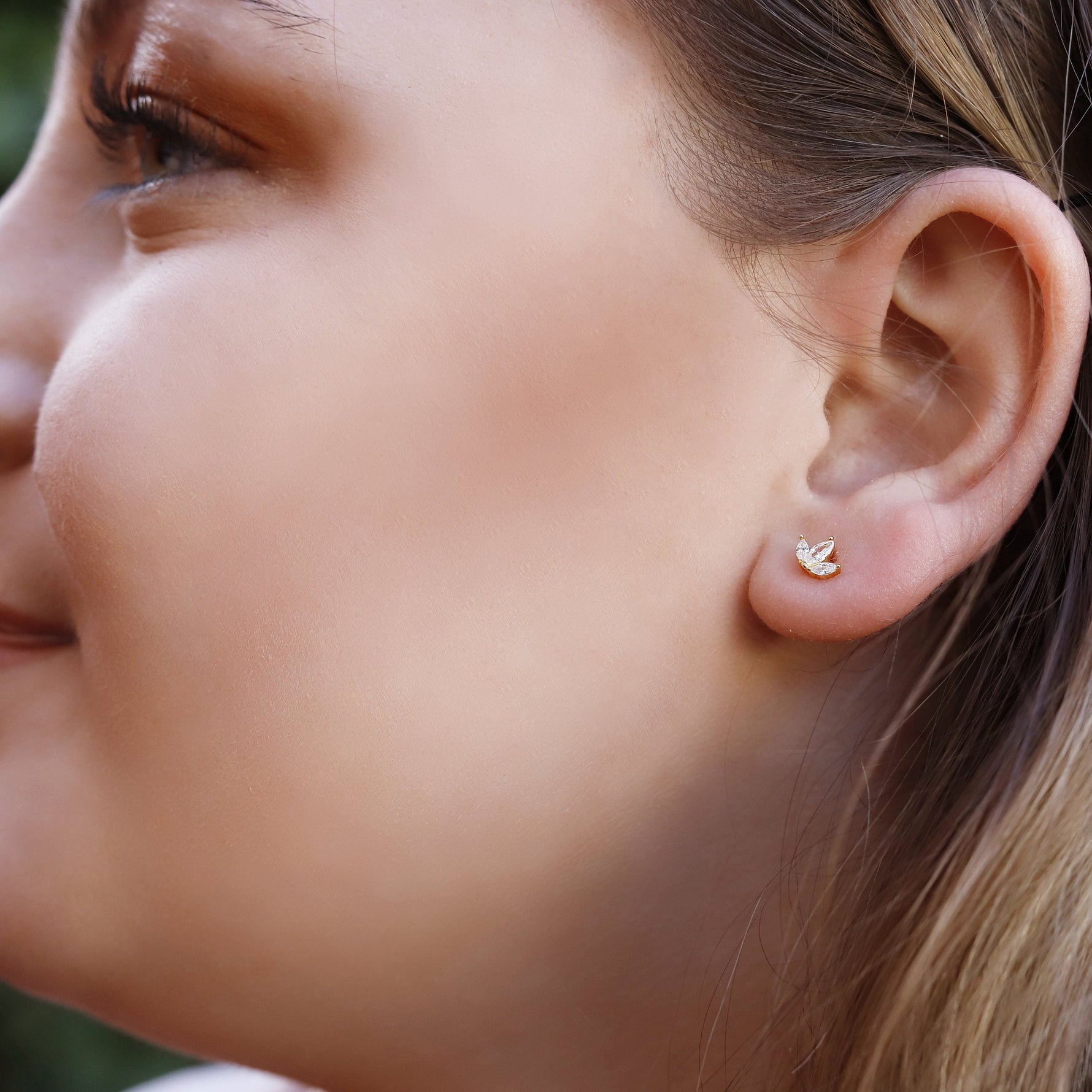 NIKOLA - Tiny leaf Stud Earrings • CZ dainty earrings • zircon stud earrings • tiny stud earrings • small stud earrings • minimalist earrings - Amber James Jewellery