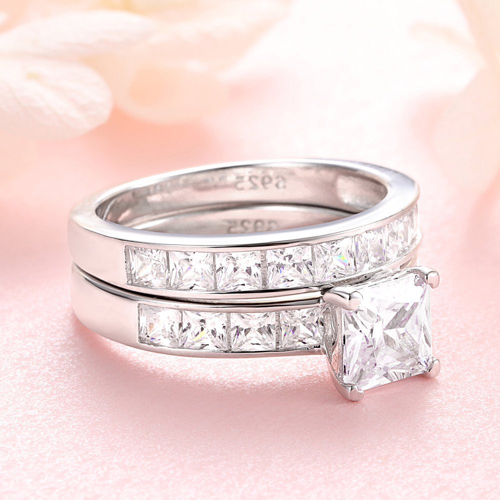 ELIZABETH -  Sterling Silver Princess cut Engagement & Promise Ring set - Amber James Jewellery