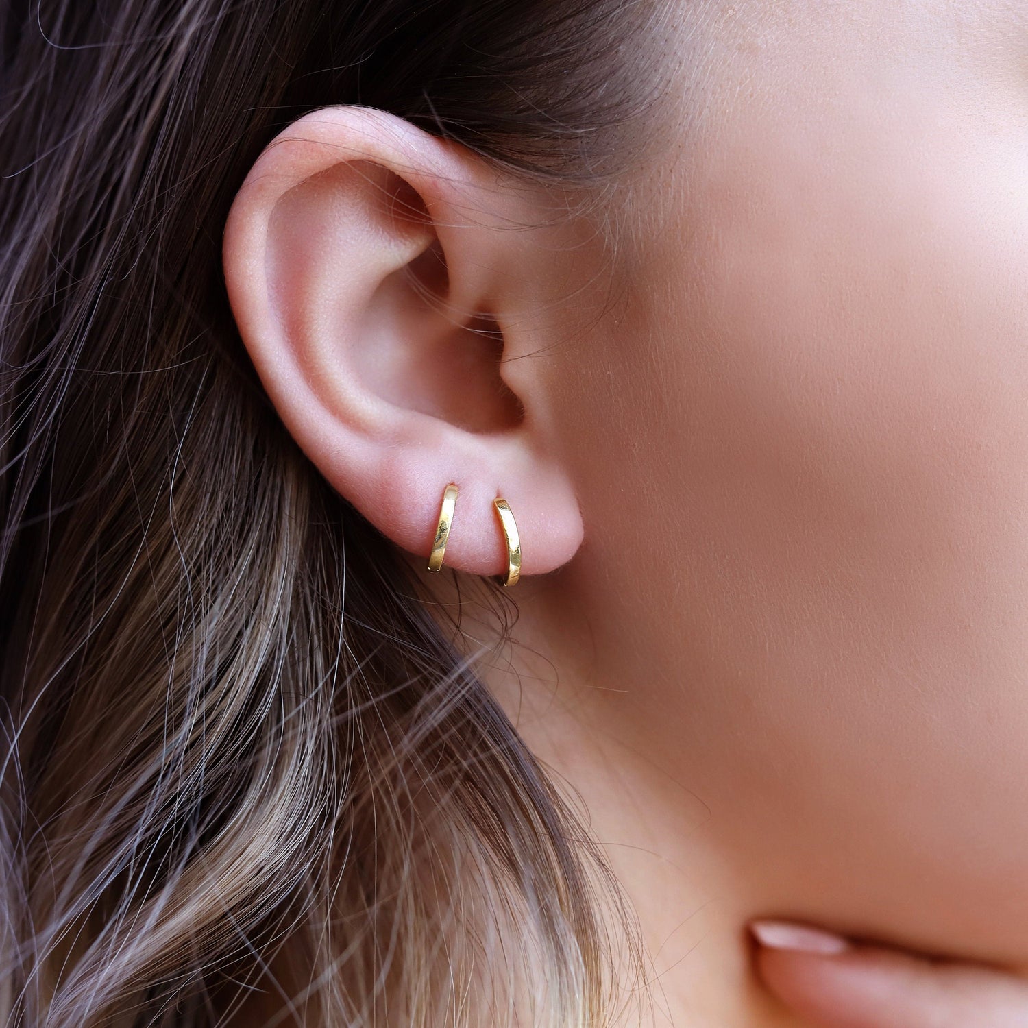 NELLY - Tiny Huggie Hoop Earrings,Plain Huggie Hoop Earrings,Dainty Hoop Earrings,Dainty Tiny Huggies, 18K Gold Plated Hoops,Sterling Silver Huggies - Amber James Jewellery