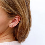 Silver circle stud earrings by AJJ, geometric sterling silver earrings with crystal accents, minimalist and stylish jewelry.