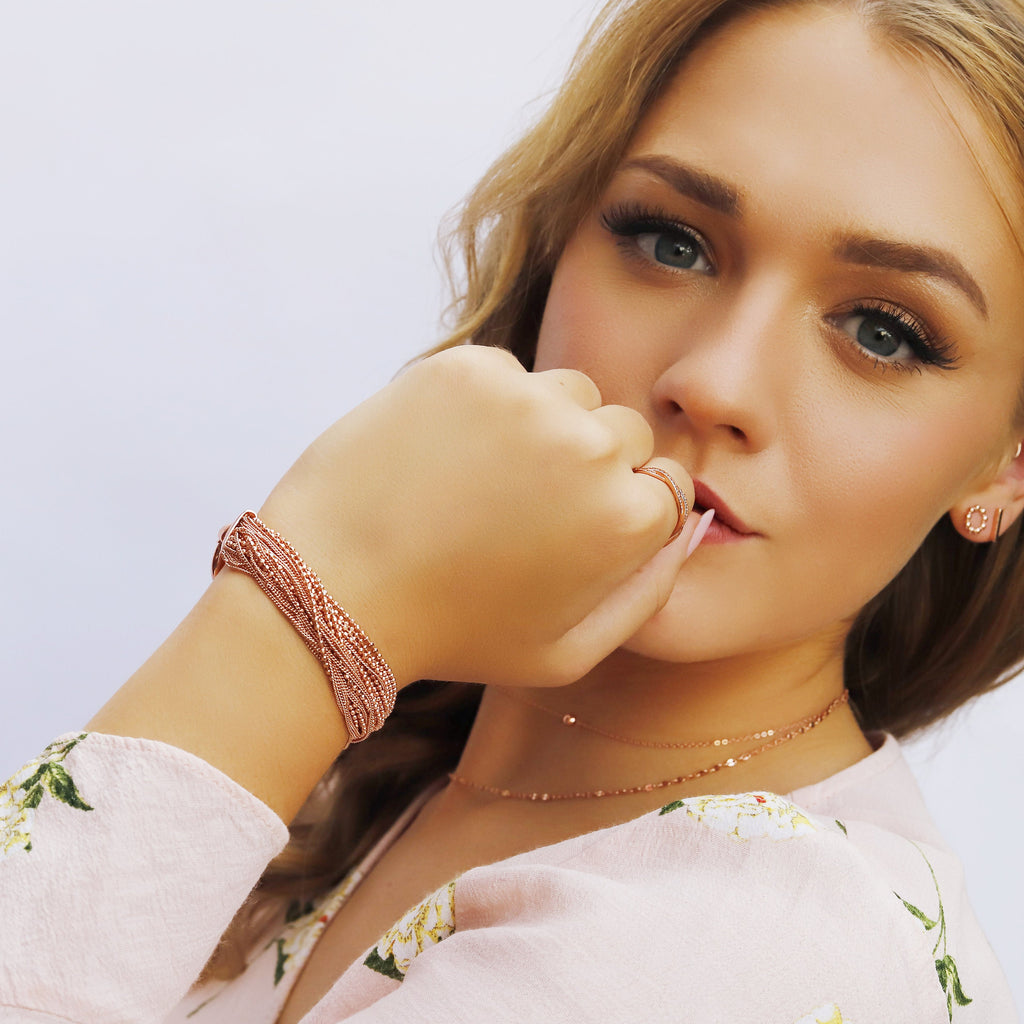 Macey - Sterling Silver Double String Choker Necklace, Available in Silver/Gold Tone