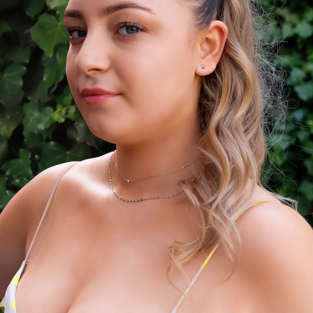 Macey - Sterling Silver Double String Choker Necklace, Available in Silver/Gold Tone
