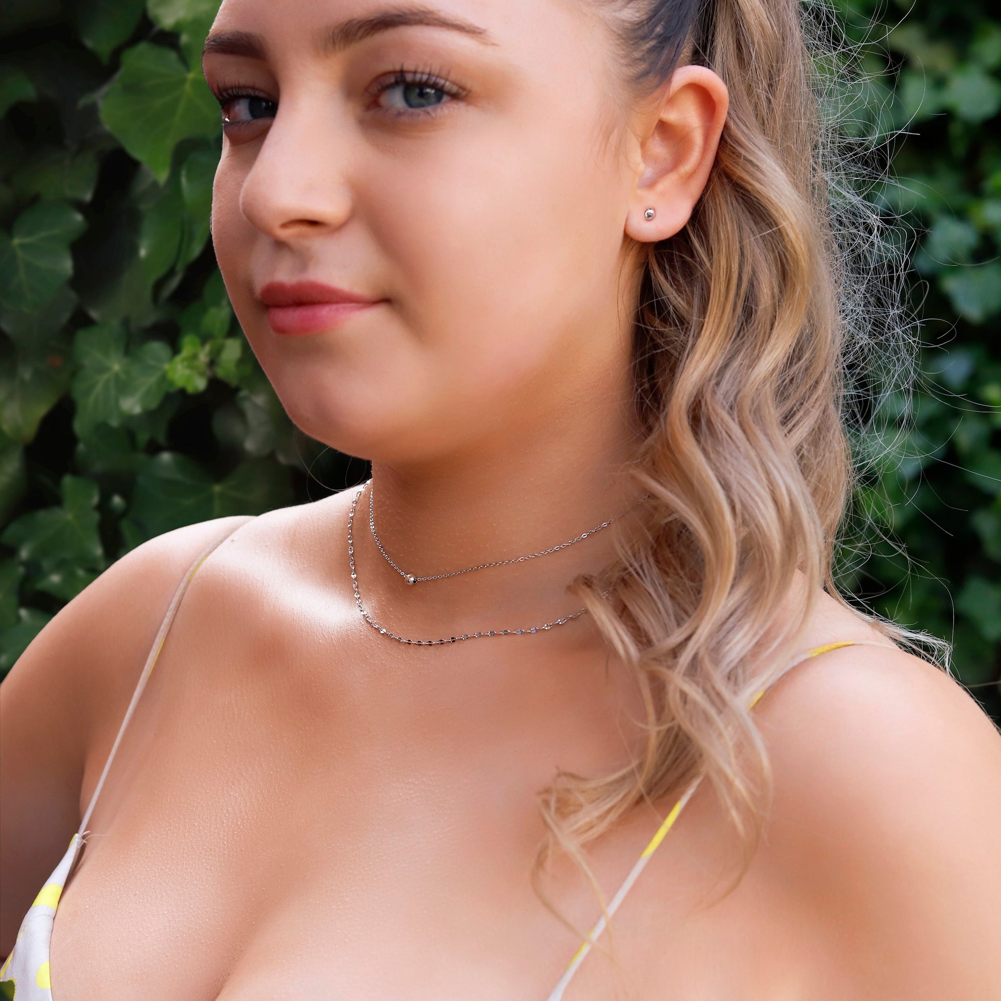 Macey - Sterling Silver Double String Choker Necklace, Available in Silver/Gold Tone