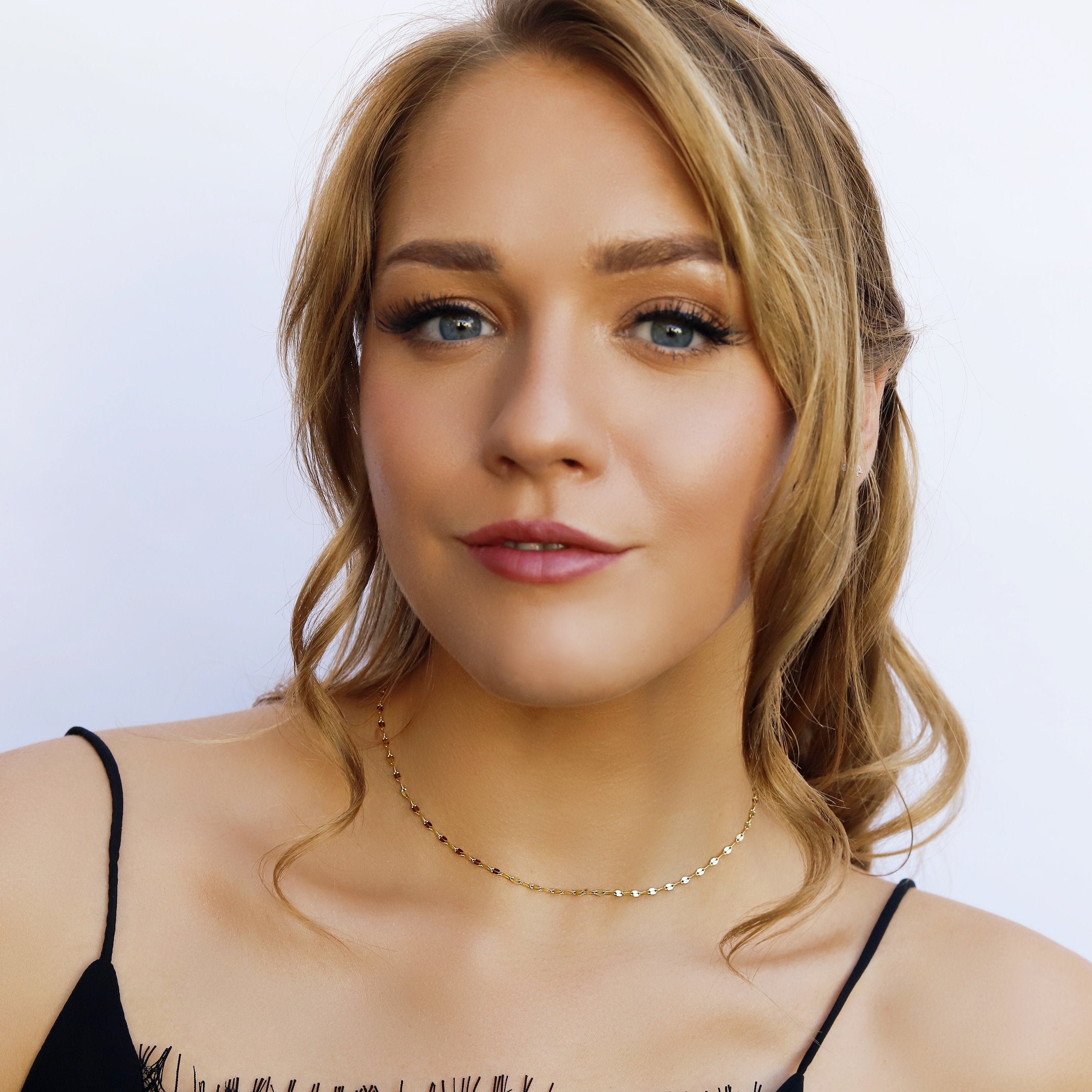 Samantha - Super Dainty Chain Choker•Double Mirror Chain• Lace Chain• Simple Choker Necklace