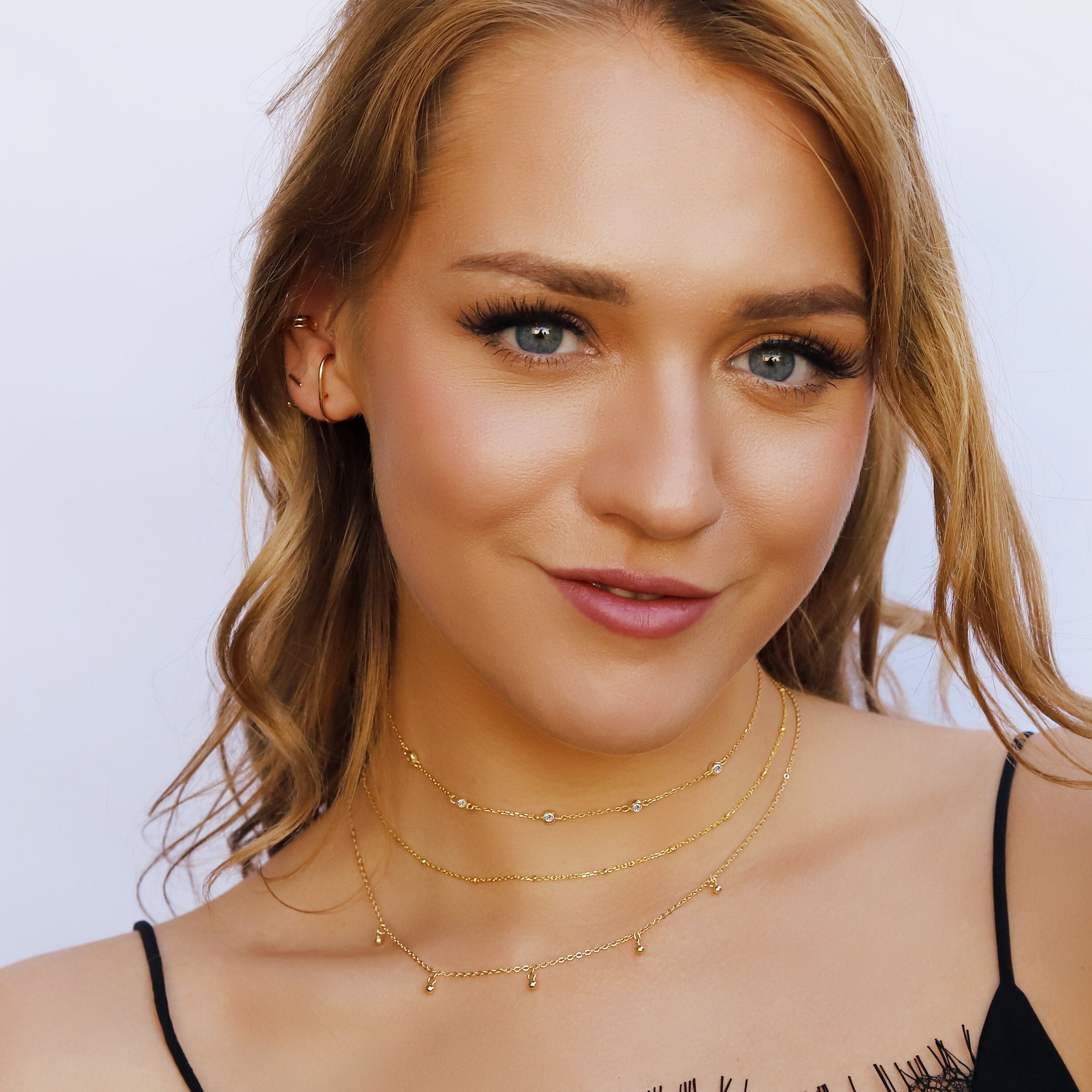 Beck - Dainty Gold Layering Necklace, 925 Sterling Silver 18K Gold plated, dainty beaded necklace