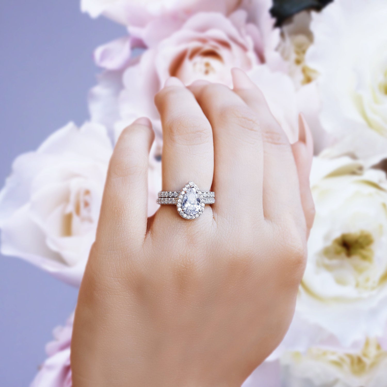 ELIZA- Sterling Silver Engagement, Halo &  Promise Ring set - Amber James Jewellery