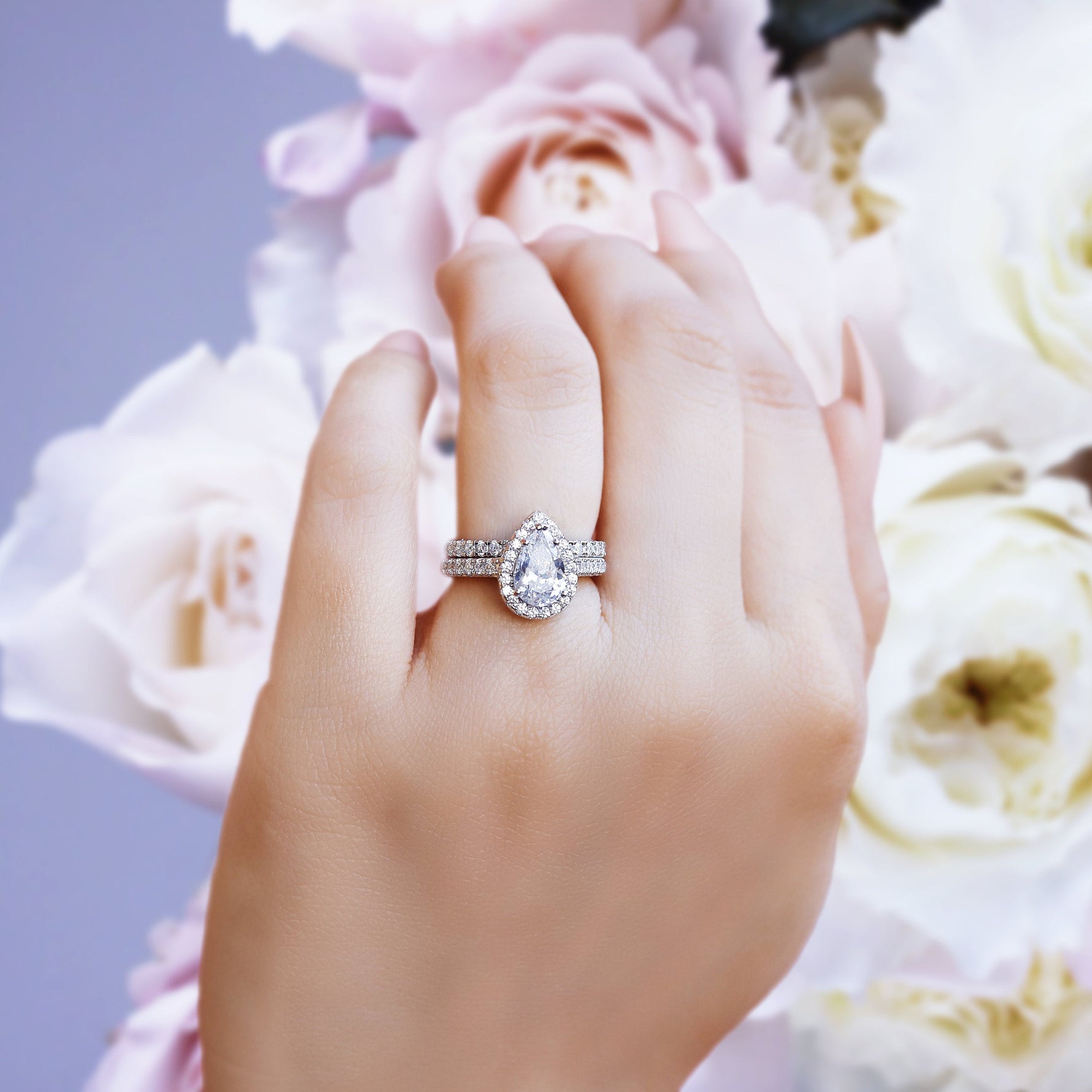ELIZA- Sterling Silver Engagement, Halo &  Promise Ring set - Amber James Jewellery