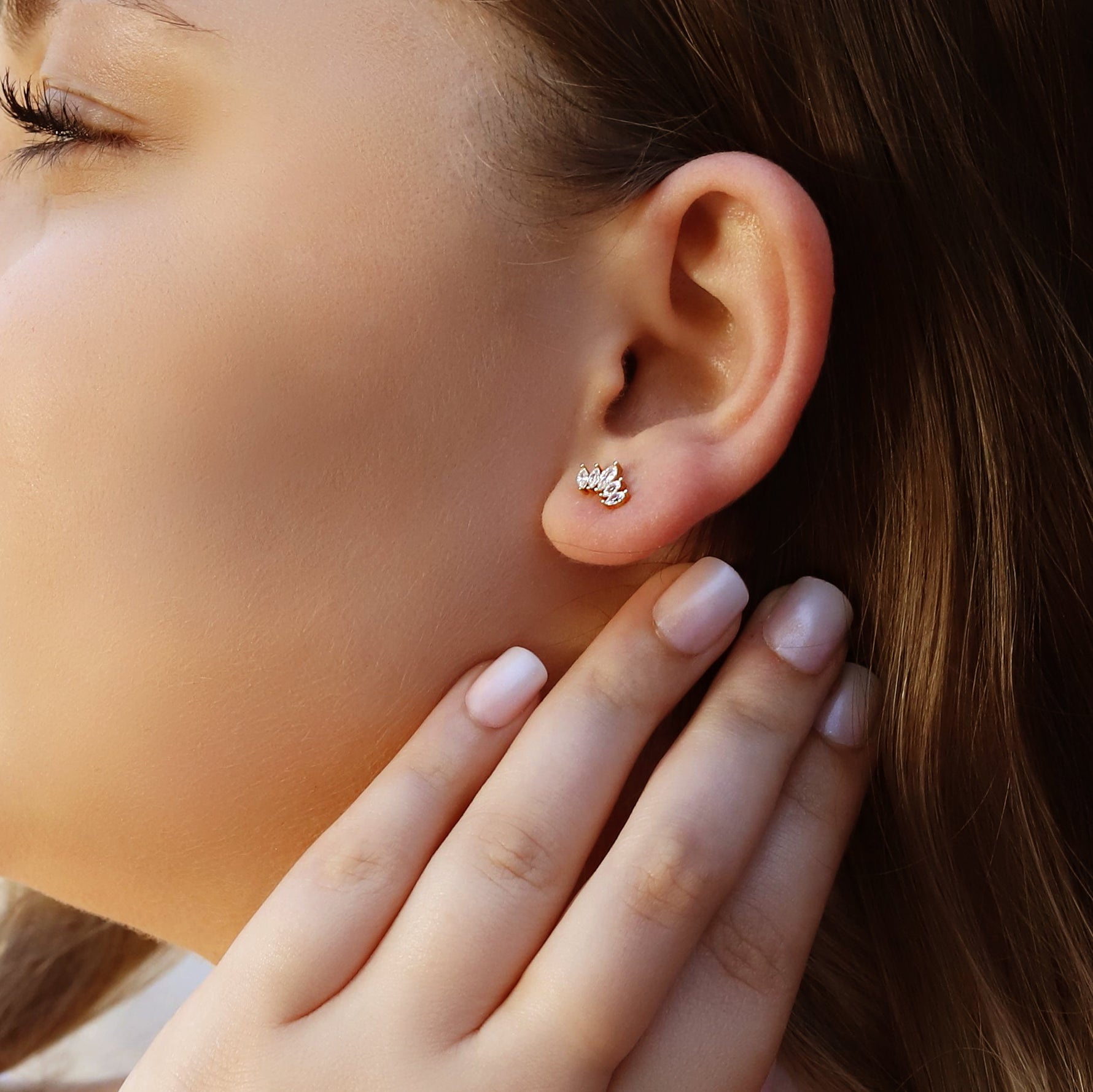 NIKOLA - Tiny leaf Stud Earrings • CZ dainty earrings • zircon stud earrings • tiny stud earrings • small stud earrings • minimalist earrings - Amber James Jewellery