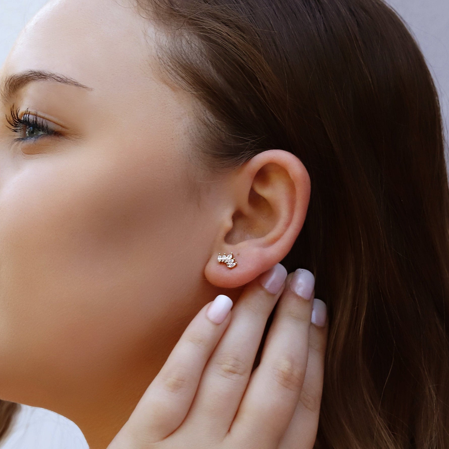 NIKOLA - Tiny leaf Stud Earrings • CZ dainty earrings • zircon stud earrings • tiny stud earrings • small stud earrings • minimalist earrings - Amber James Jewellery