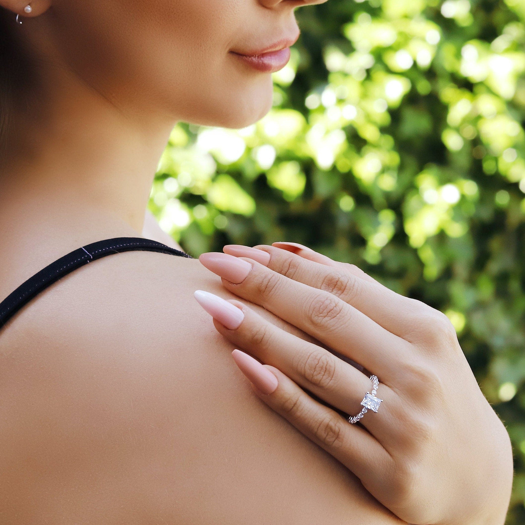 Beautiful, Dainty, Very Sparkly Cubic Zirconia and Sterling Silver, Round Stones, Claw Setting Engagement Ring