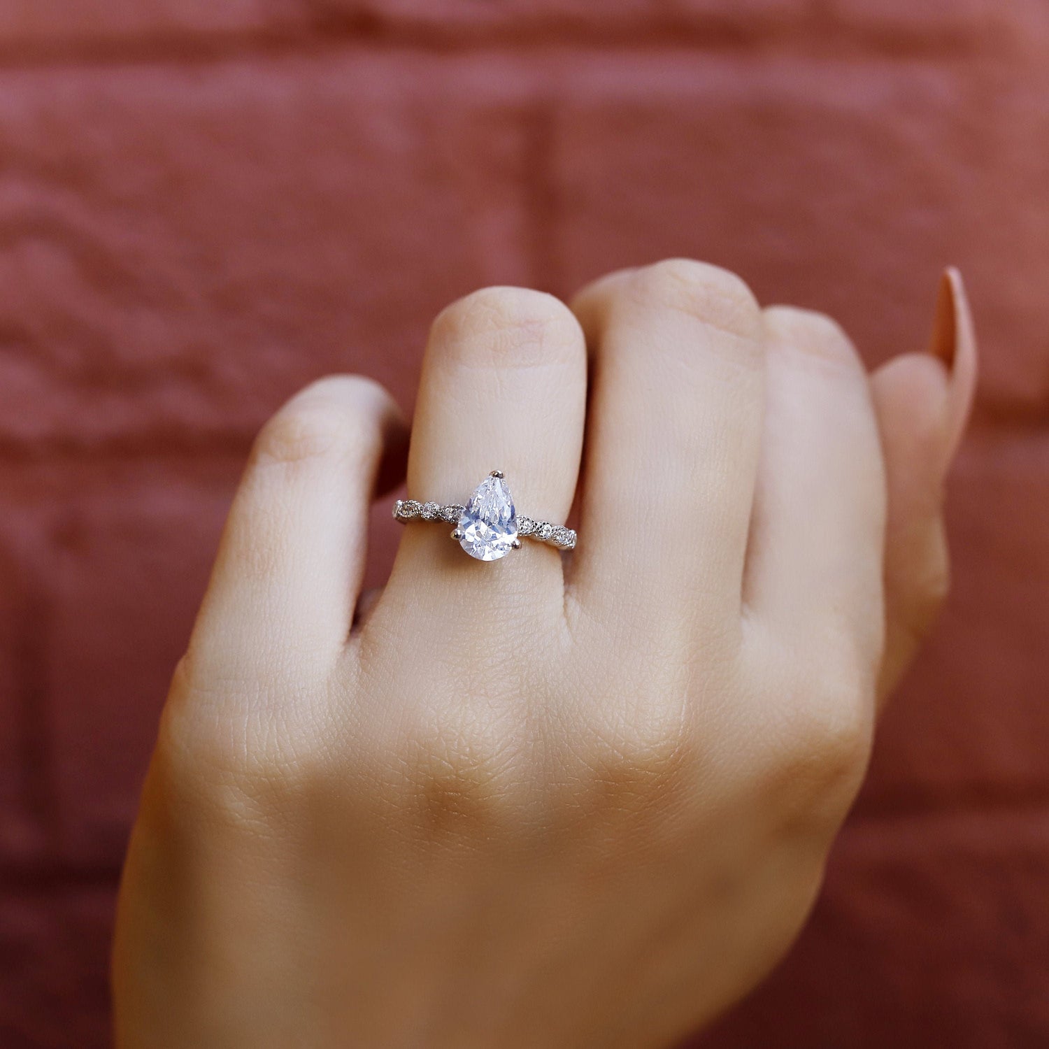 Brook - Women's Sterling Silver Simulated Diamond Bridal Engagement Wedding Band Ring for women