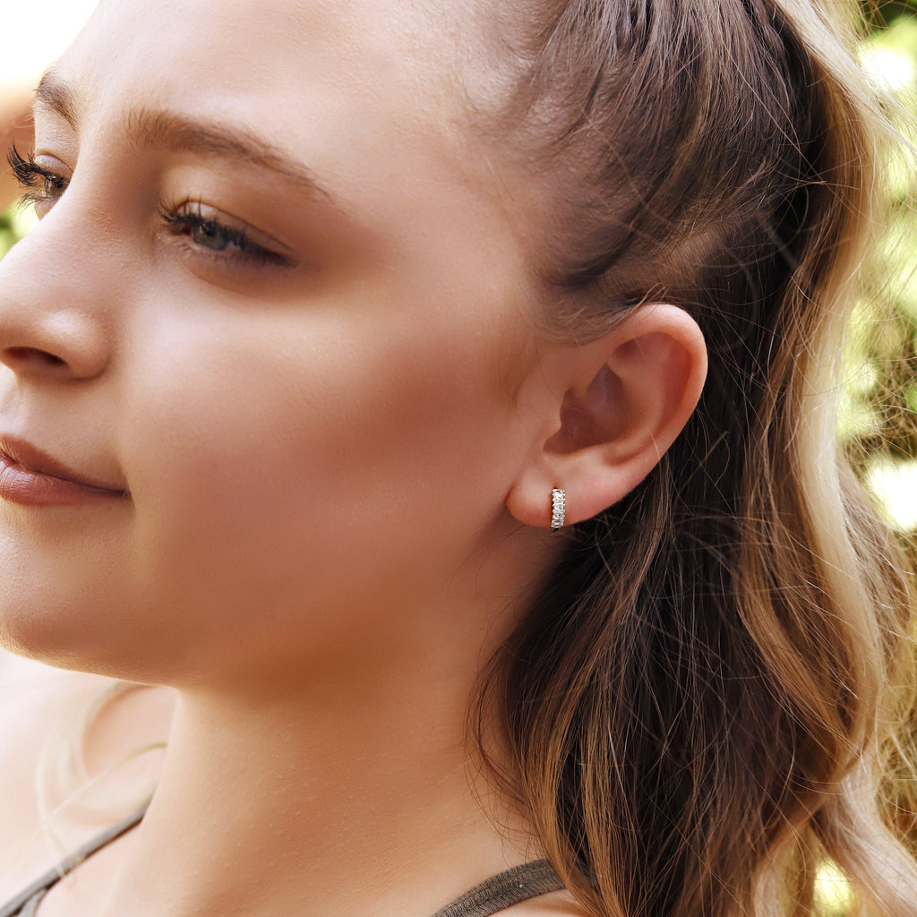 Sterling Silver Huggie Hoop Earrings | Baguette Hoop Earrings | Minimalist Earrings | Gold Lightweight Hoops | Simple Silver Earrings |