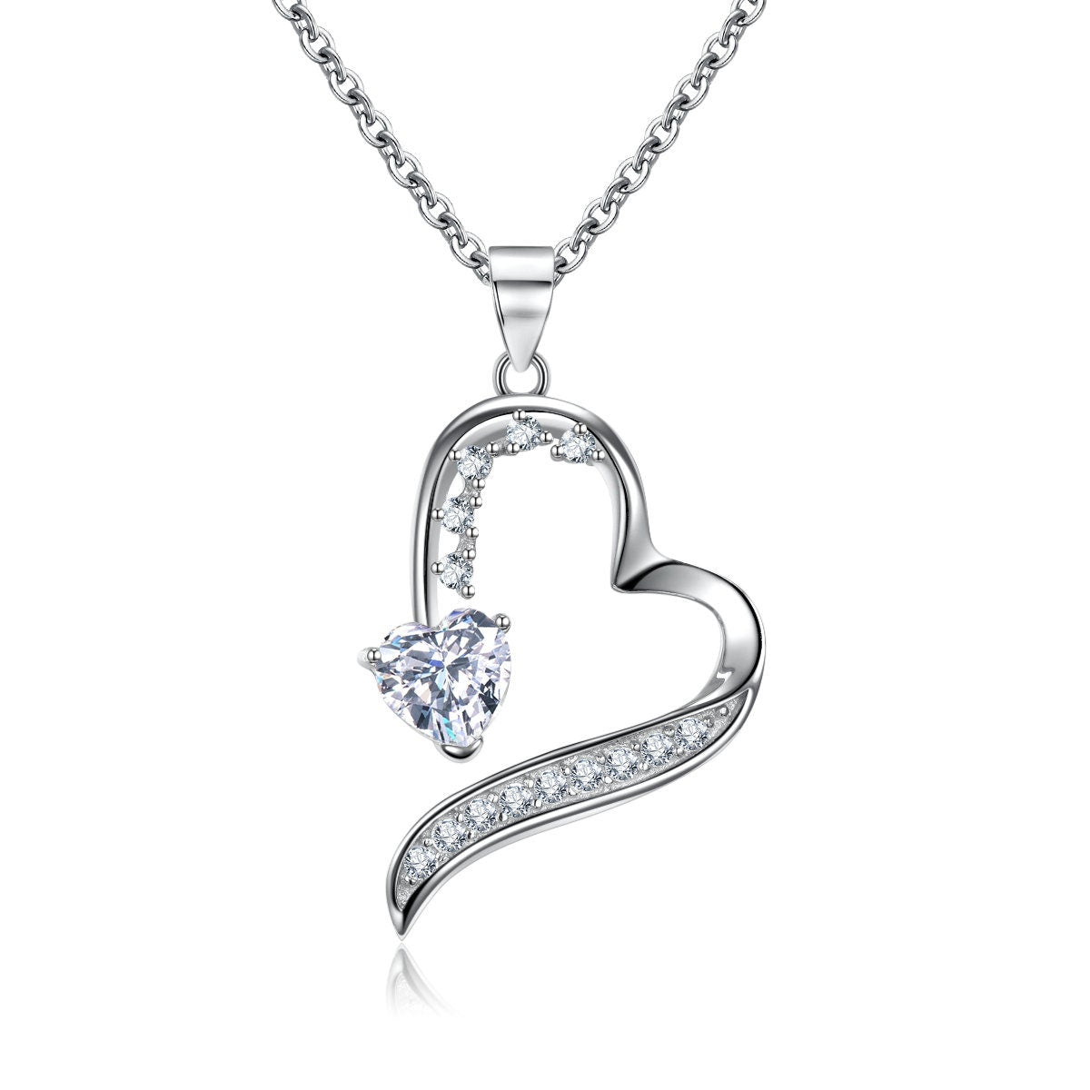 ZARA - 925 Sterling Silver dainty Necklace,Vintage Pave Heart style necklace, Man Made Diamond Stimulant, Bridal Wedding Gift