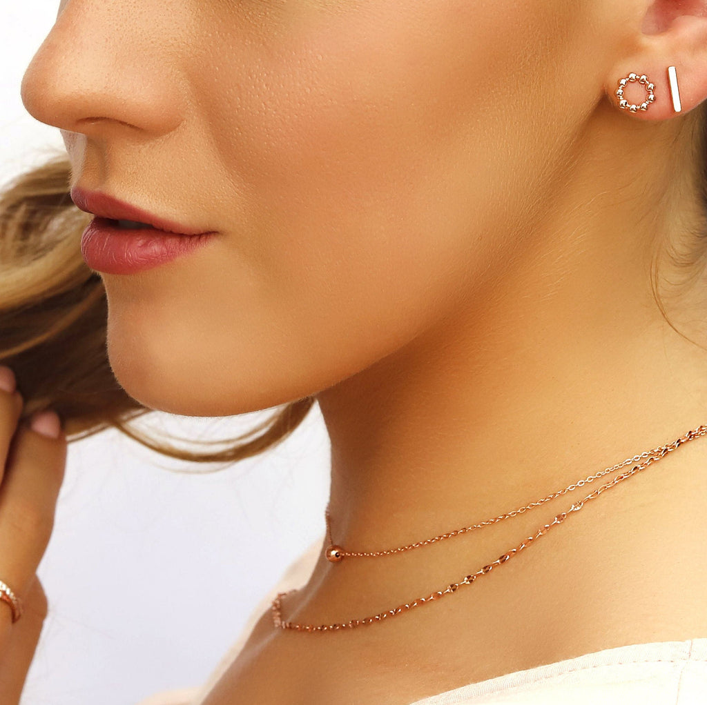 Macey - Sterling Silver Double String Choker Necklace, Available in Silver/Gold Tone