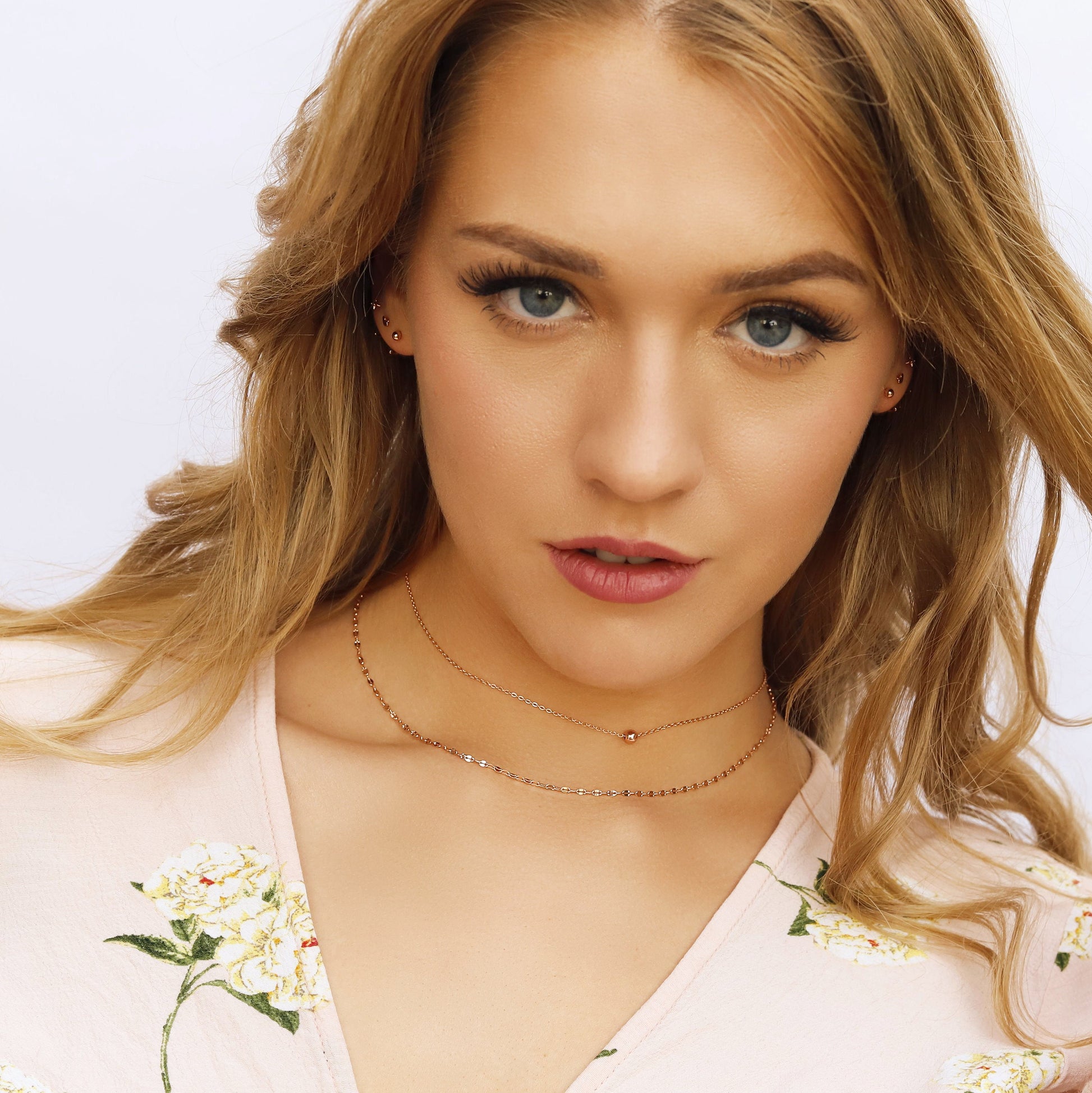Macey - Sterling Silver Double String Choker Necklace, Available in Silver/Gold Tone