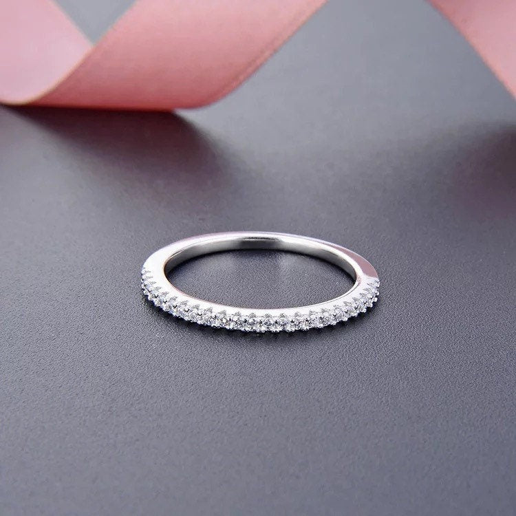 Kate - Micro Pave Eternity, Sterling Silver Eternity, Half Eternity Pave Band, Thin Dainty Stacking, Delicate Pave Ring