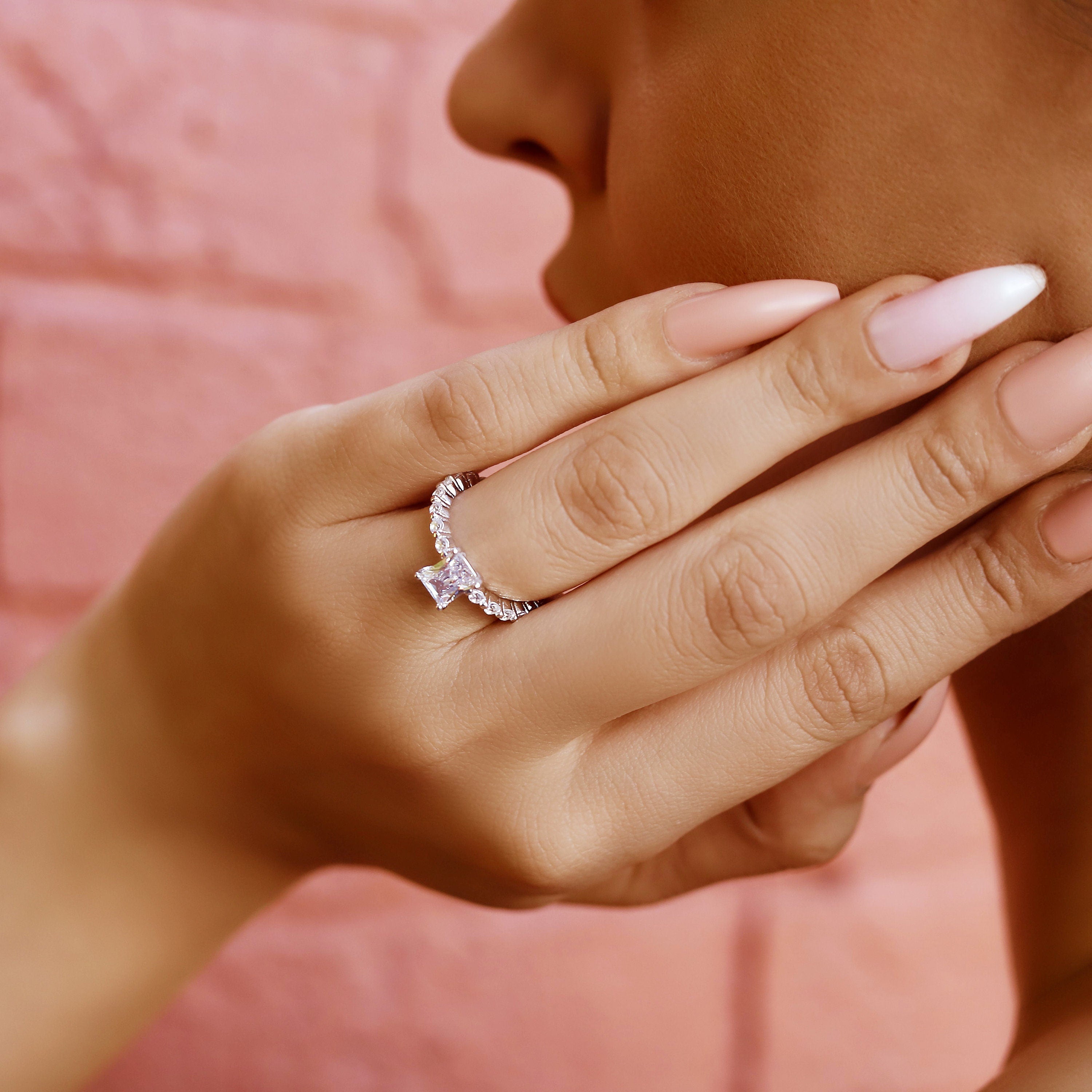 Beautiful, Dainty, Very Sparkly Cubic Zirconia and Sterling Silver, Round Stones, Claw Setting Engagement Ring