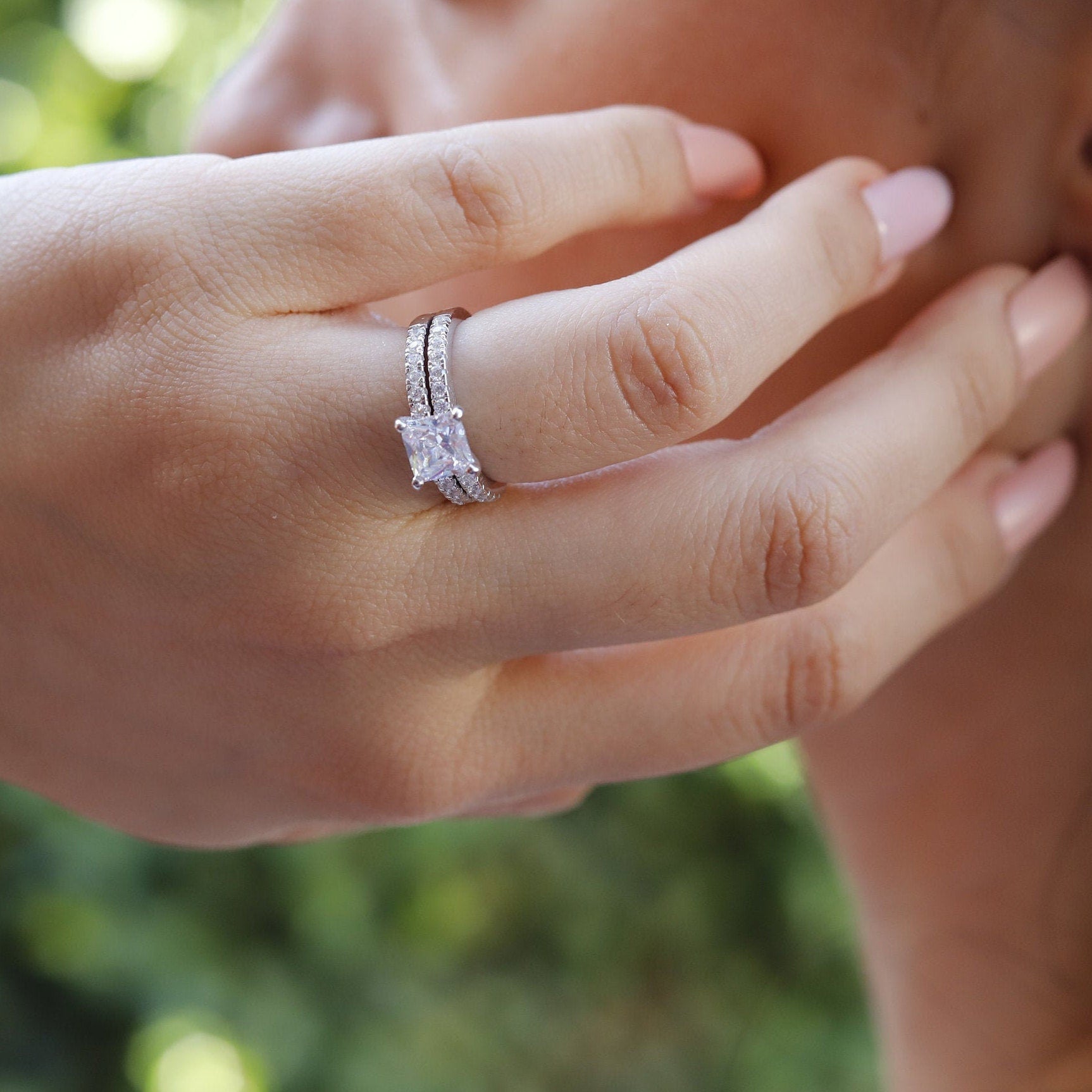 Benny - Princess cut Ring set | Promise Rings | Sterling Silver Engagement Ring | Promise Ring for women