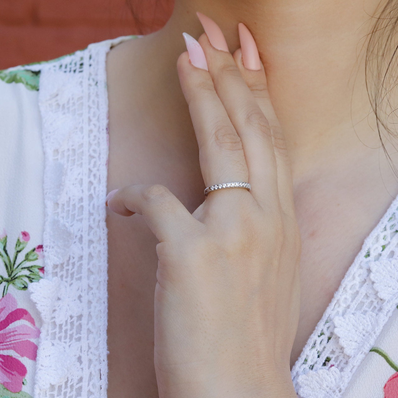 Kate - Micro Pave Eternity, Sterling Silver Eternity, Half Eternity Pave Band, Thin Dainty Stacking, Delicate Pave Ring