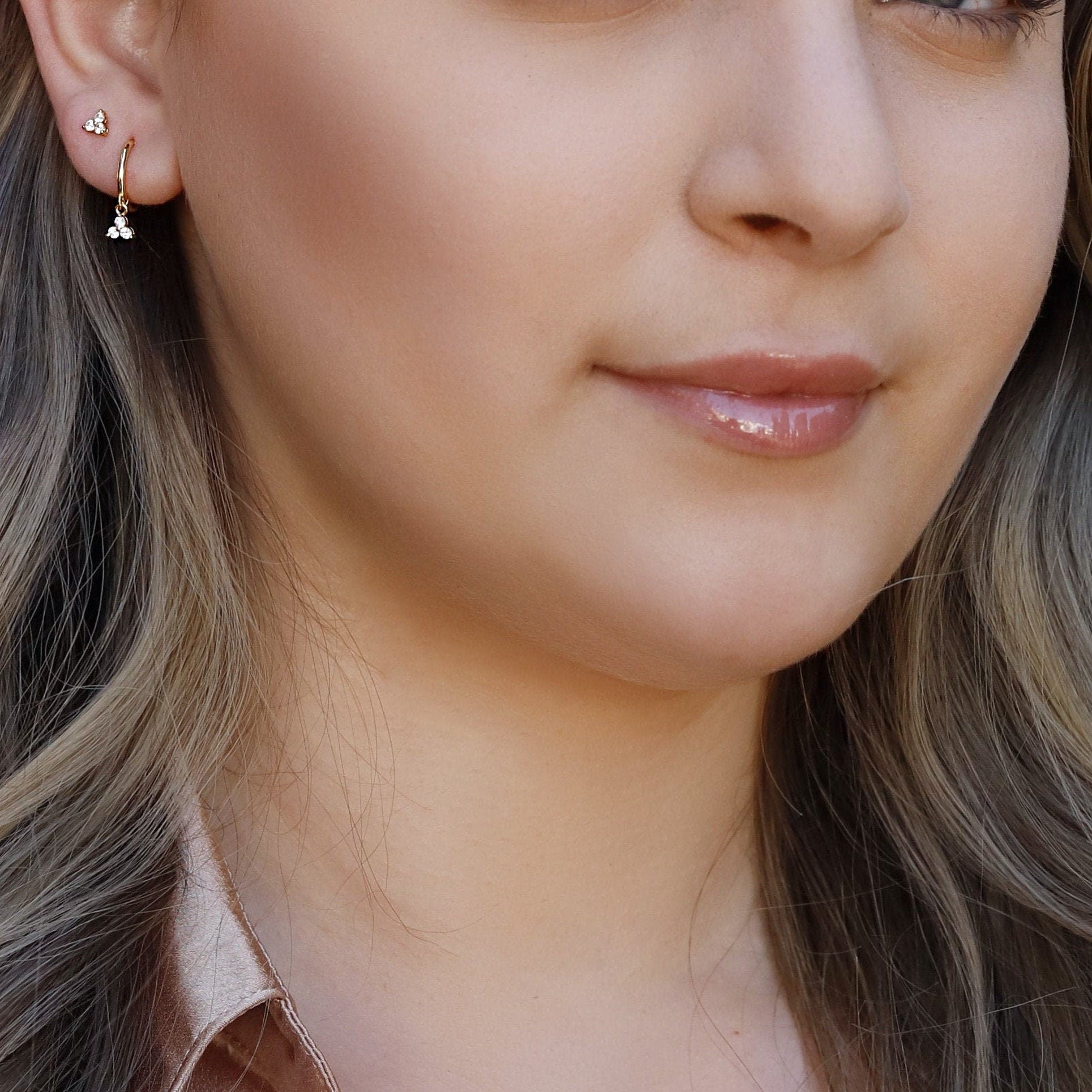 Tiny Huggie Drop Hoop Earrings,Huggie Hoop Earrings,Dainty CZ Hoop Earrings, Dainty Huggies,18K Gold Plated Hoops,Sterling Silver Huggies