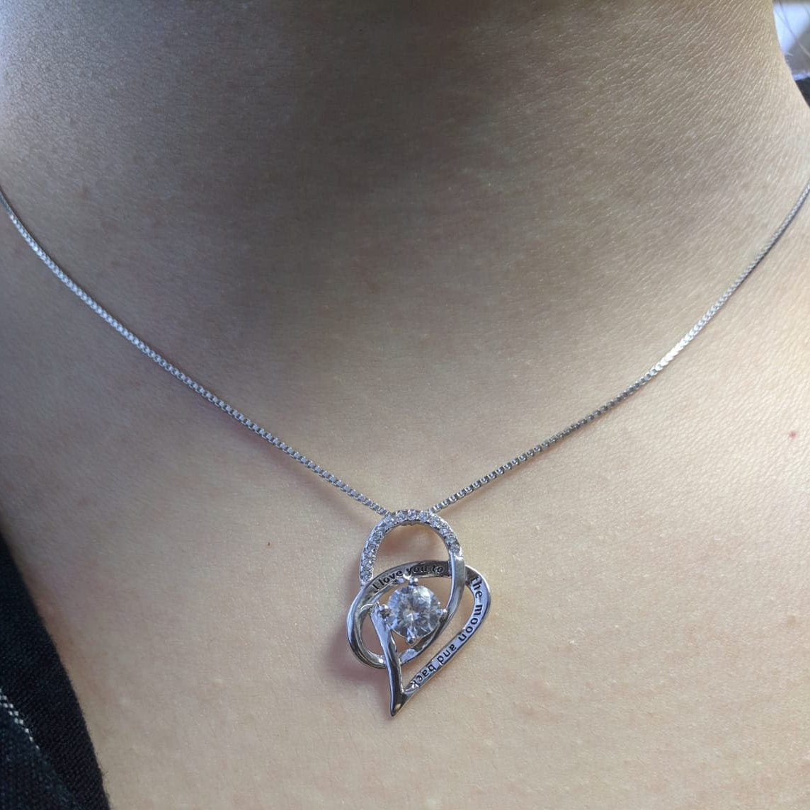 Cara - 925 Sterling Simulated Diamond Engraved Love Necklace