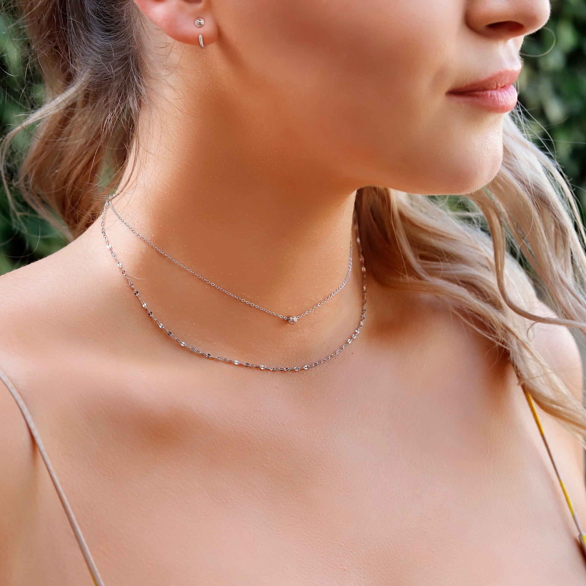 Macey - Sterling Silver Double String Choker Necklace, Available in Silver/Gold Tone