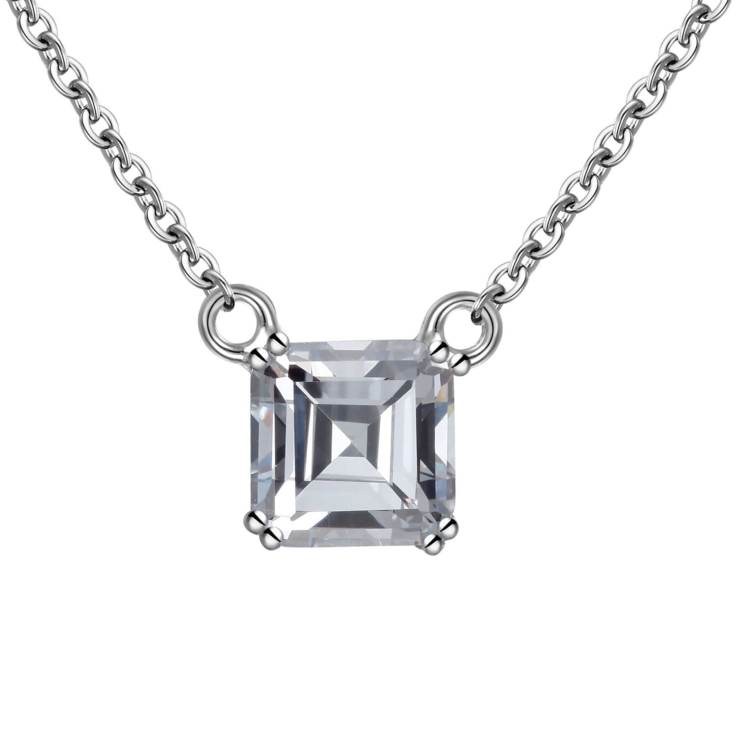 LORNA- 925 Sterling Silver dainty Necklace,Solitaire Asscher necklace, Man Made Diamond Stimulant, Bridal Wedding Gift