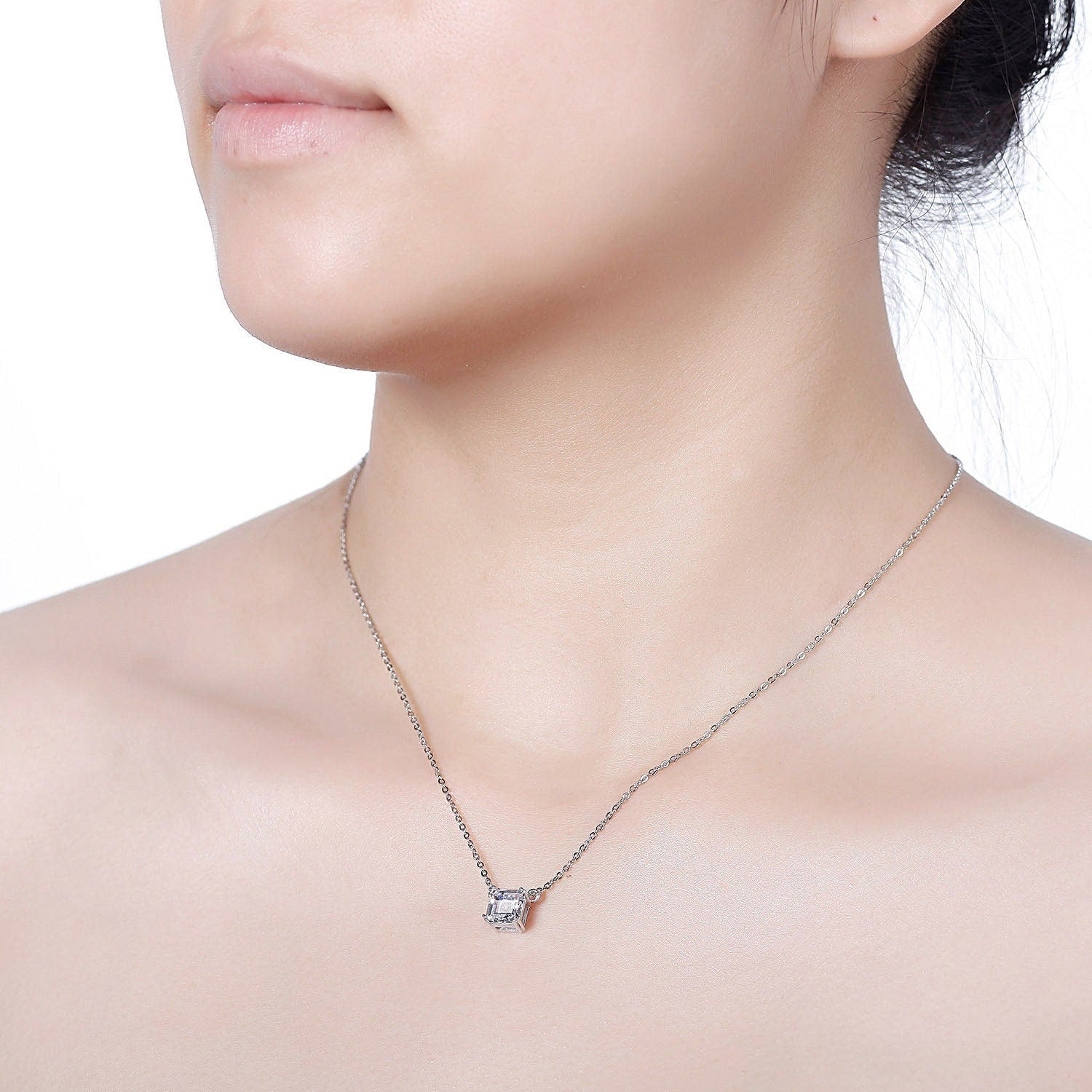 LORNA- 925 Sterling Silver dainty Necklace,Solitaire Asscher necklace, Man Made Diamond Stimulant, Bridal Wedding Gift