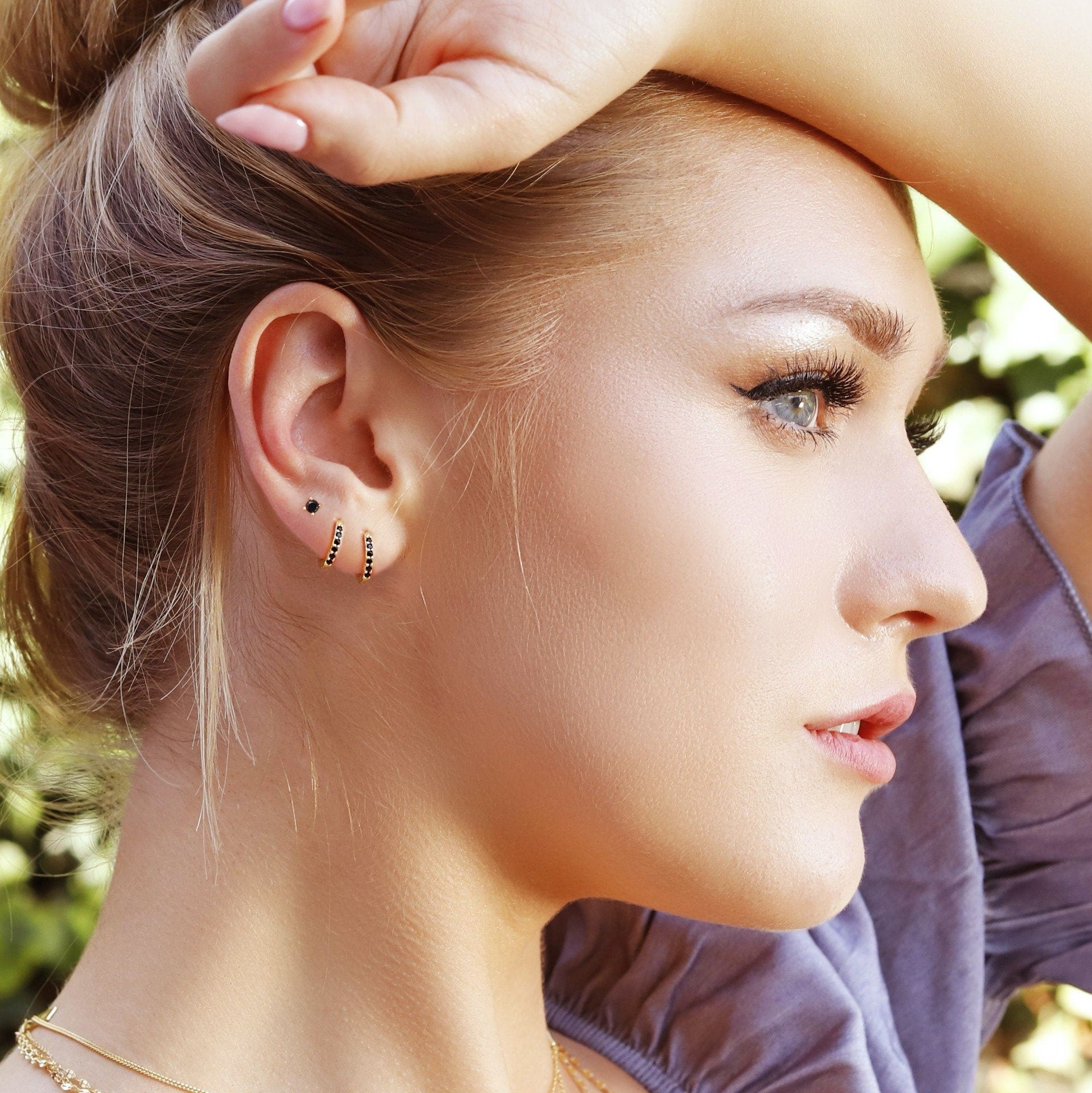 Huggie Hoop Earrings • gold conch hoop • cartilage hoop • hoop earrings • silver pave ring hoop • tragus hoop • small helix hoop
