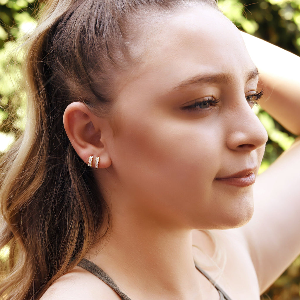 Sterling Silver Huggie Hoop Earrings | Baguette Hoop Earrings | Minimalist Earrings | Gold Lightweight Hoops | Simple Silver Earrings |