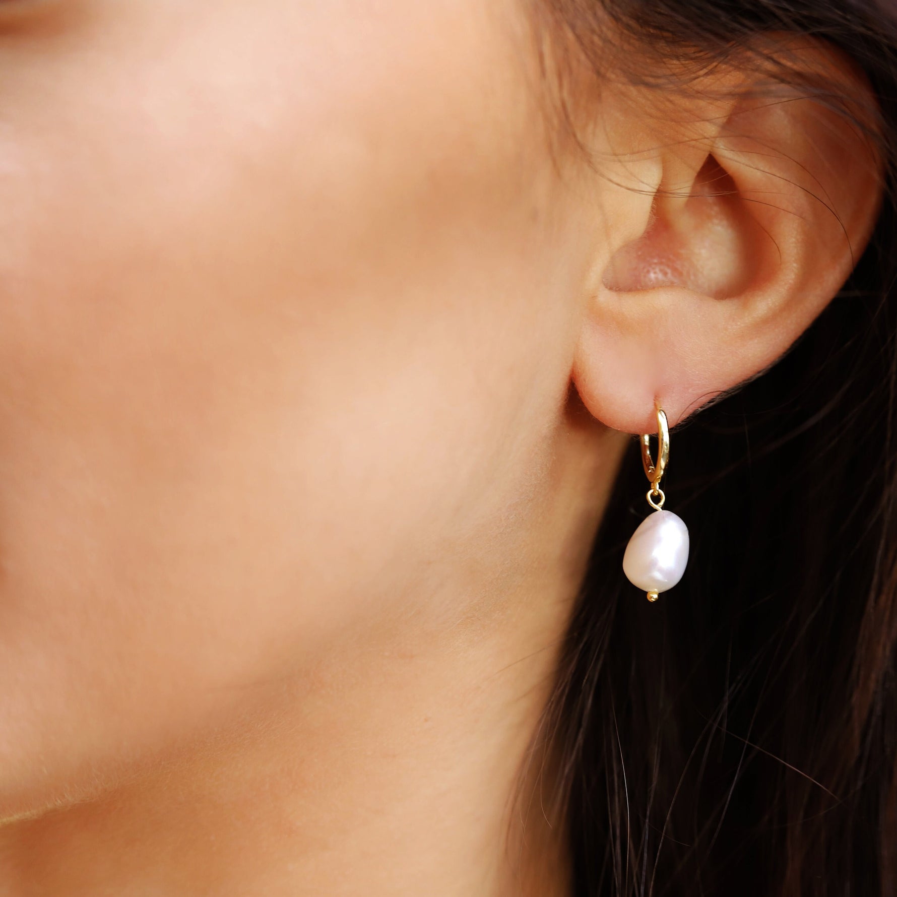 AJJ Tiny freshwater pearl gold hoop earrings, elegant jewelry with small pearls and gold hoops, perfect for wedding or boho style.