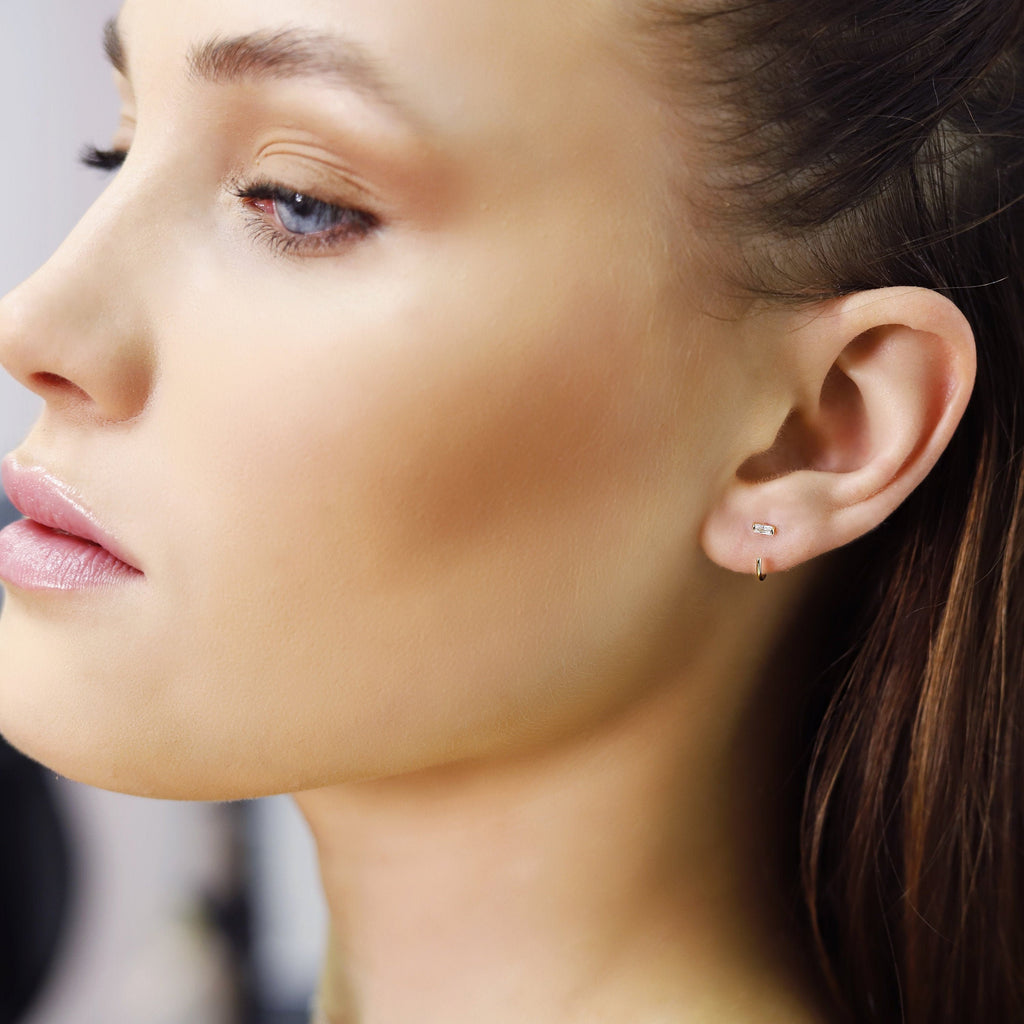 Milana - Minimalist Baguette Hoops • small hoop earrings • open hoop earrings • dainty hoops • silver hoops • Baguette hoops