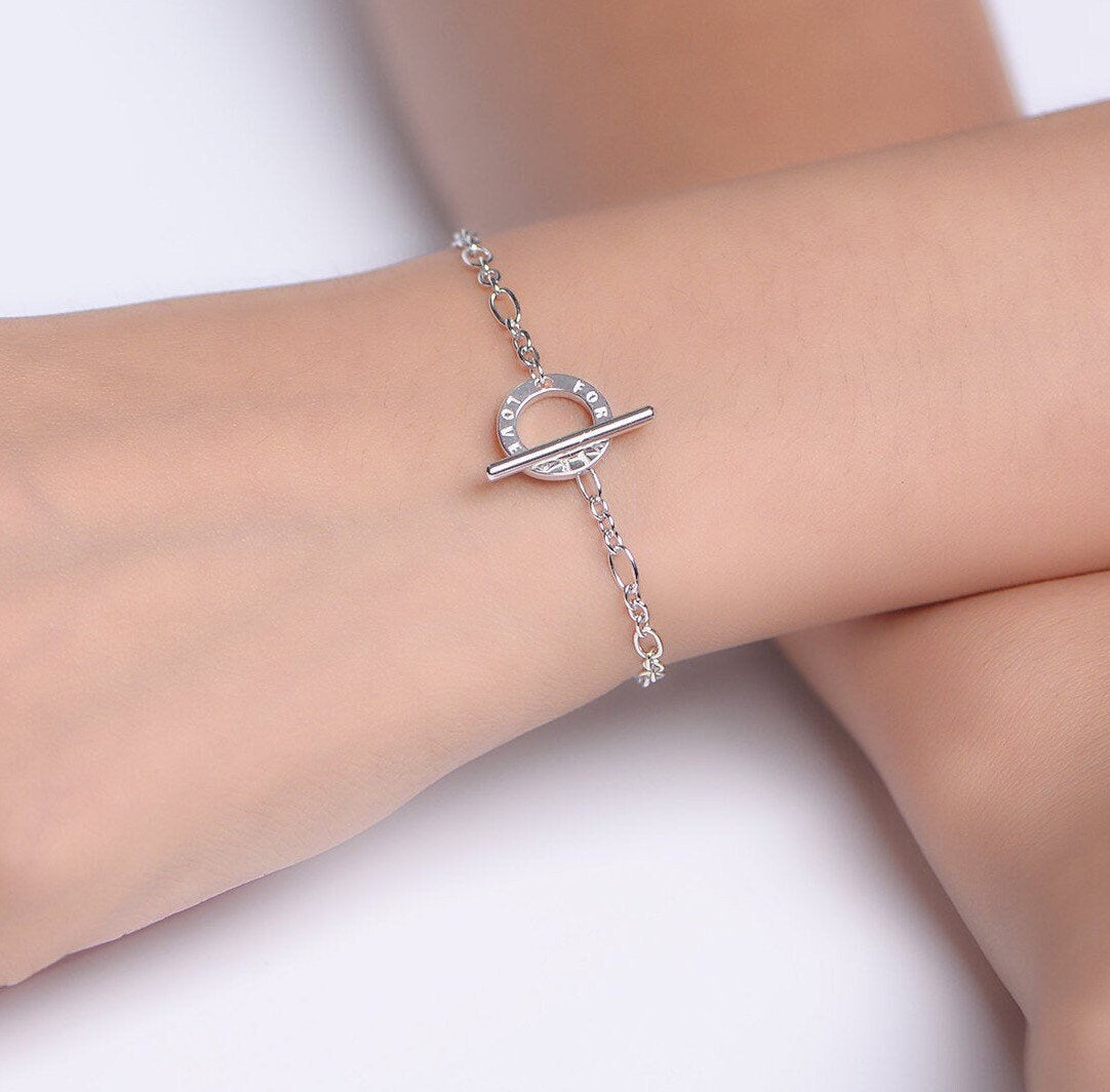 Billie - Simple Sterling Silver Charm Bracelet (Adjustable) for women