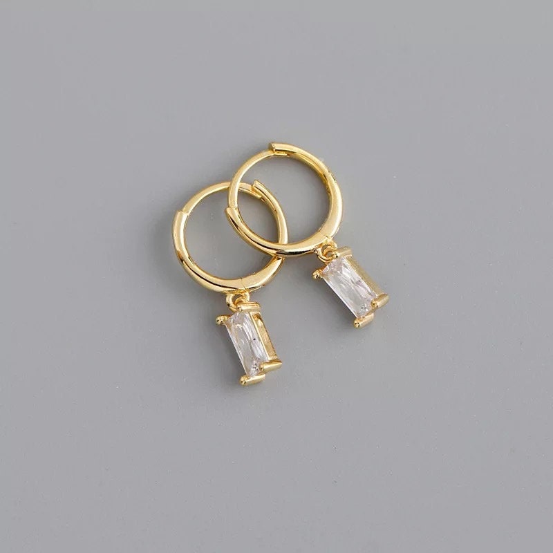 Minimalist Huggie Hoops • small hoop earrings • Baguette hoop earrings • dainty gold hoops • silver hoops • huggie hoop earrings •