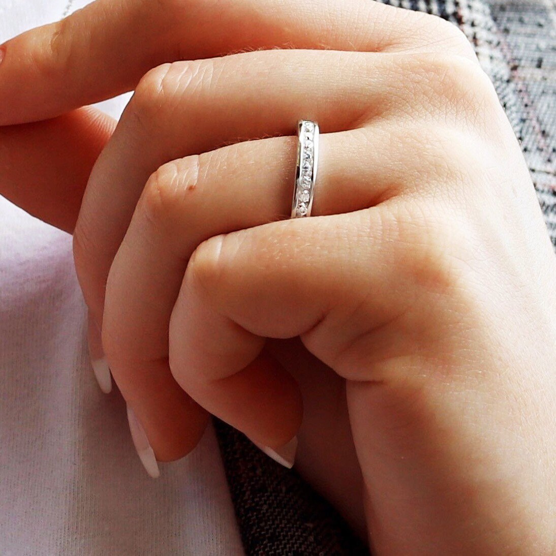 Claire - Full Round CZ Stone Ring - Engagement Eternity Matching Band - Wedding Band - Anniversary Ring - Valentine's Day Gift