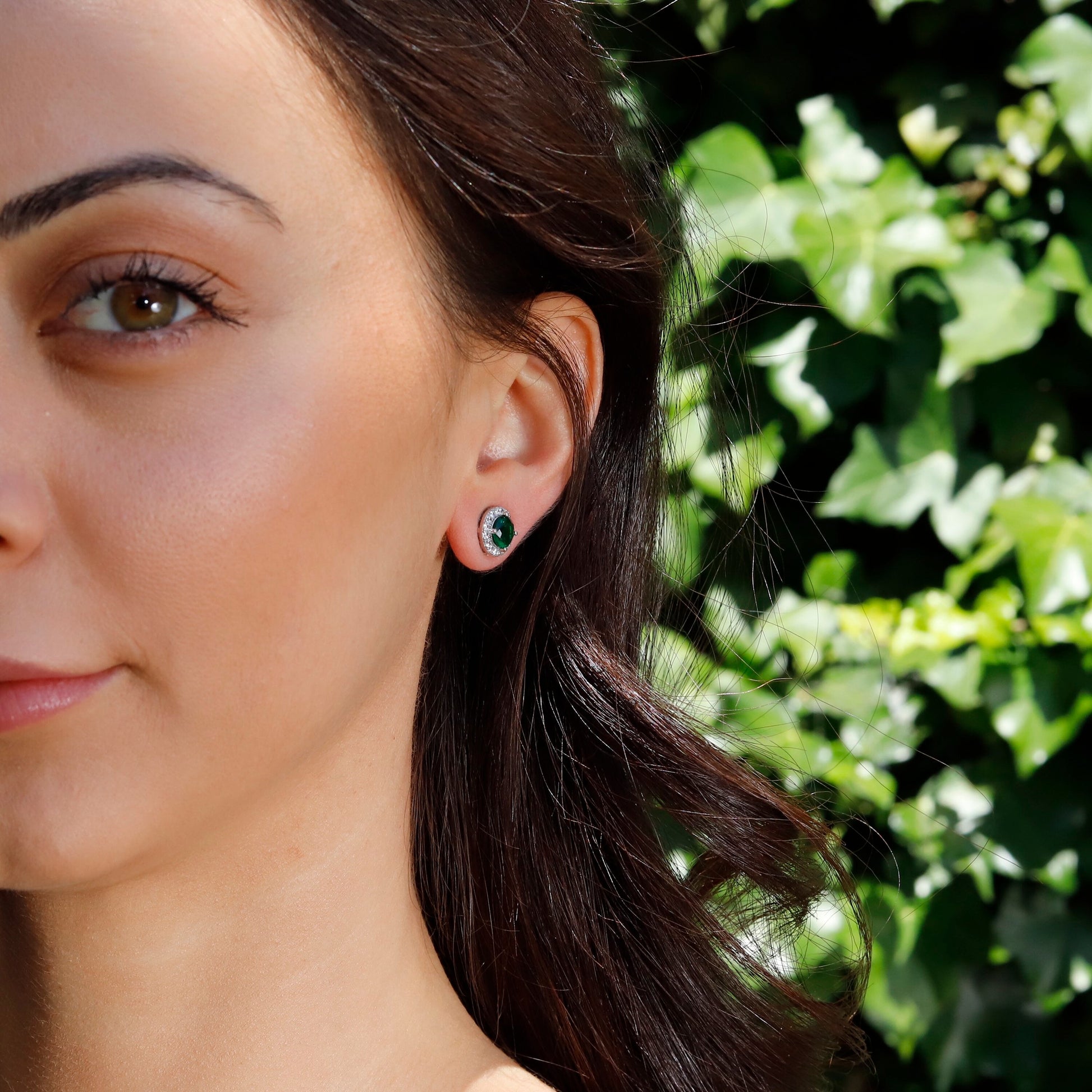 Silver Halo Stud Earring, Rhodium Plated Sterling Silver Stud Earrings, Simulated Diamond Stud Earrings