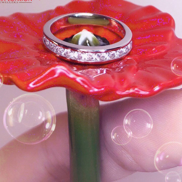 Florence - Sterling Silver Simulated Diamond CZ Half Round Eternity Ring, Stacking ring Wedding band Handmade Engagement Ring for Women